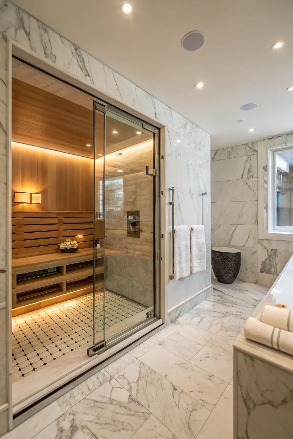 Spa-like bathroom with steam shower, offering ultimate relaxation.