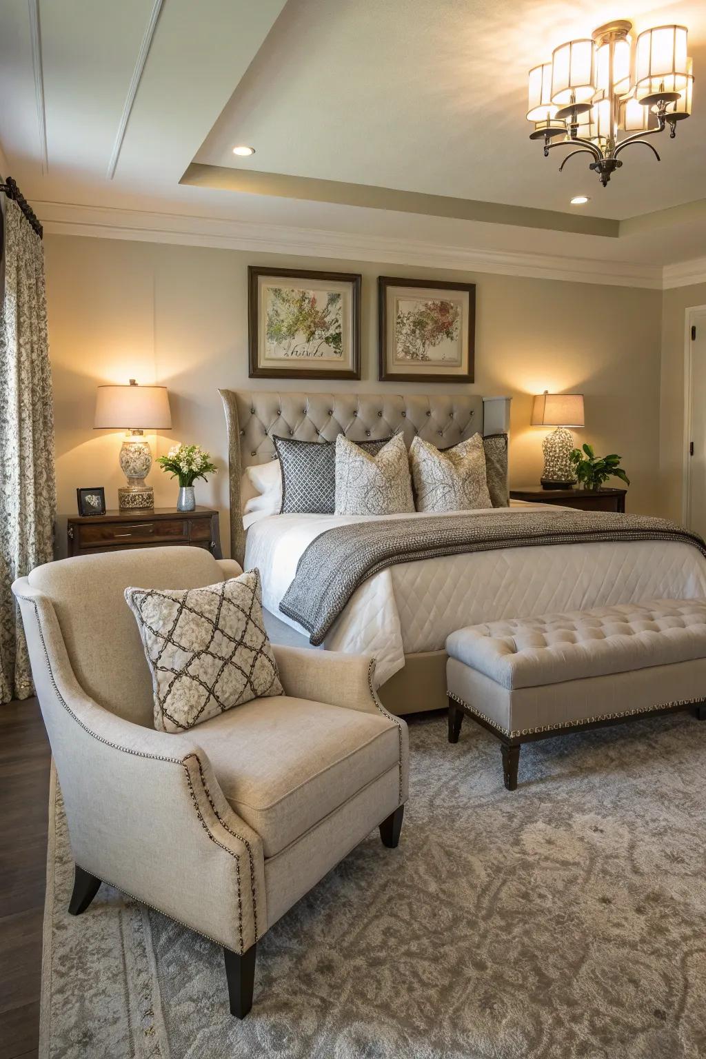 A seating enclave enhances the comfort and luxury of your bedroom.