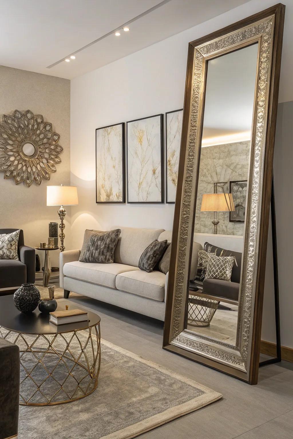 Full-length mirrors add depth and create a more open space.