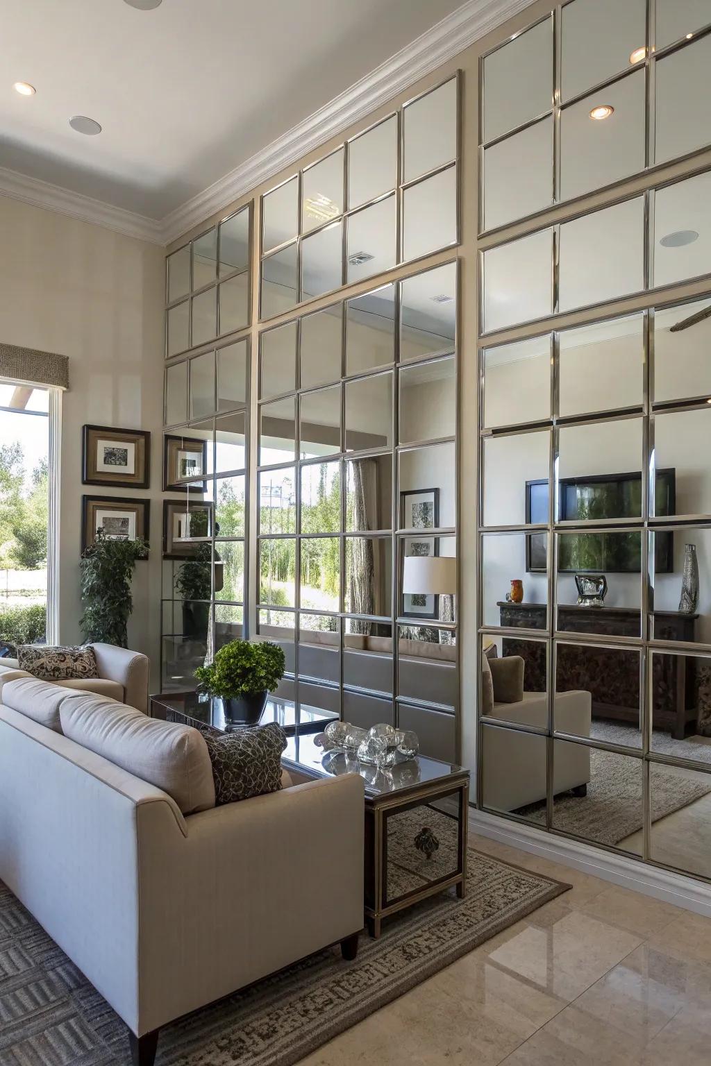 Mirror panels can imbue any room with an expansive and sophisticated ambiance.