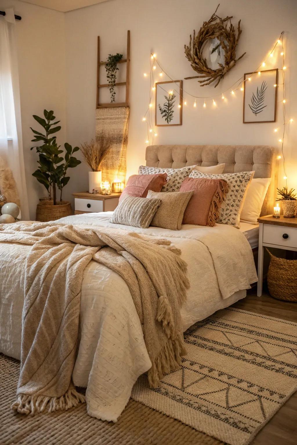 Cozy elements transform your bedroom into an inviting escape.