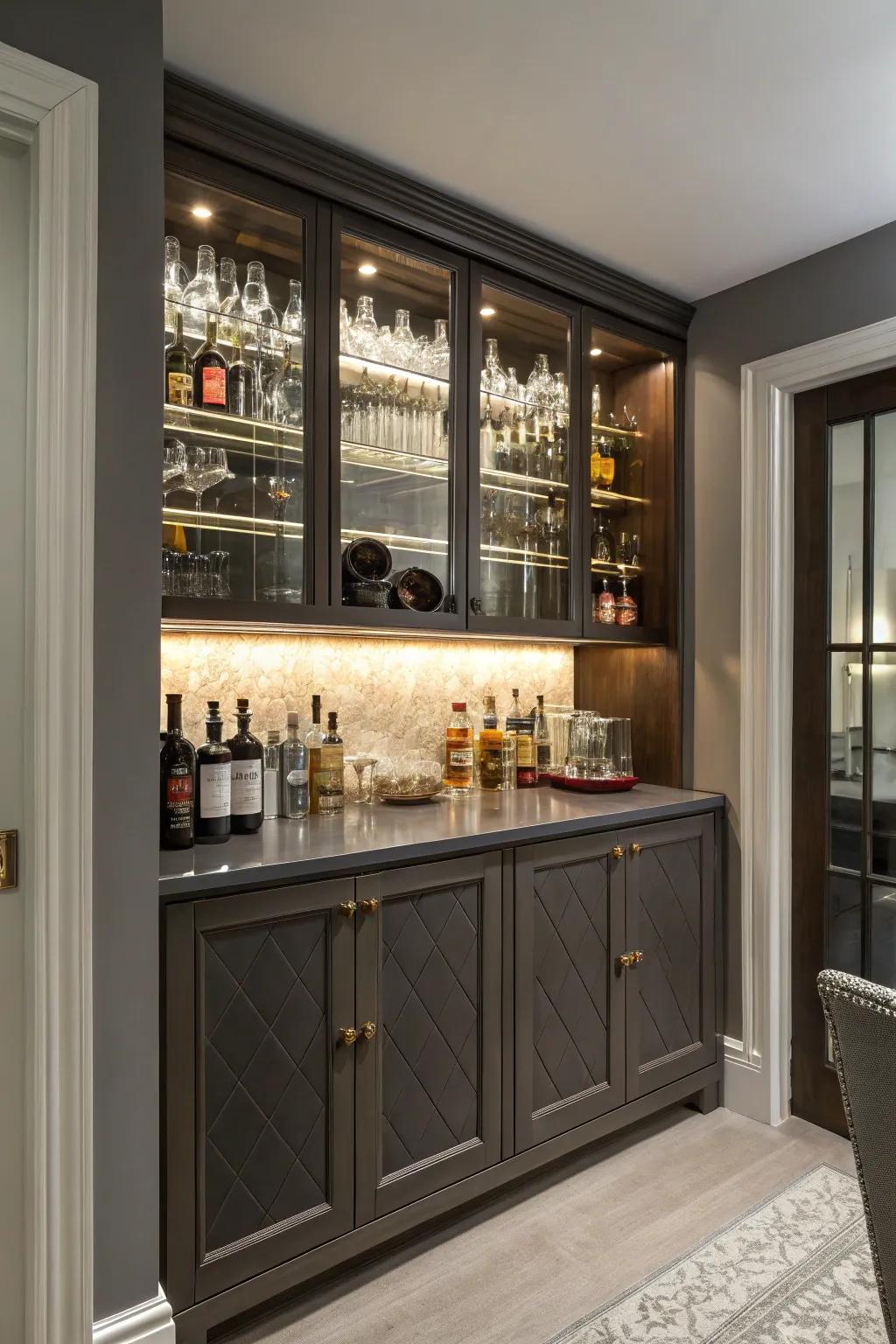 A concealed bar adds surprise and style to any home.