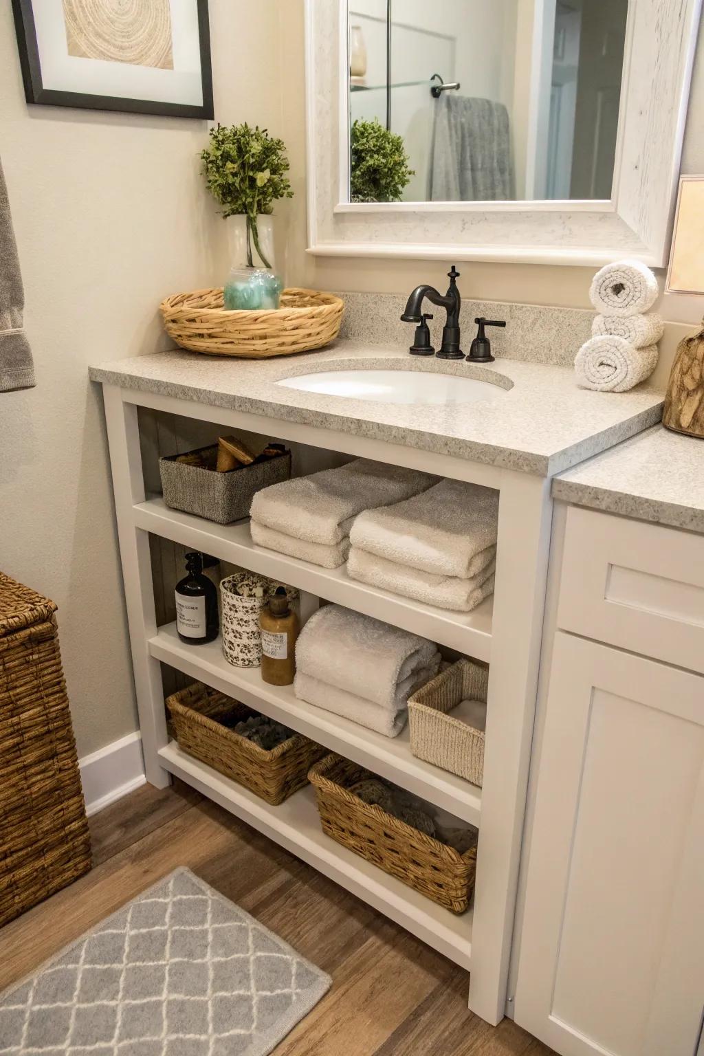 Display shelves blend practicality with your unique decorating flair.