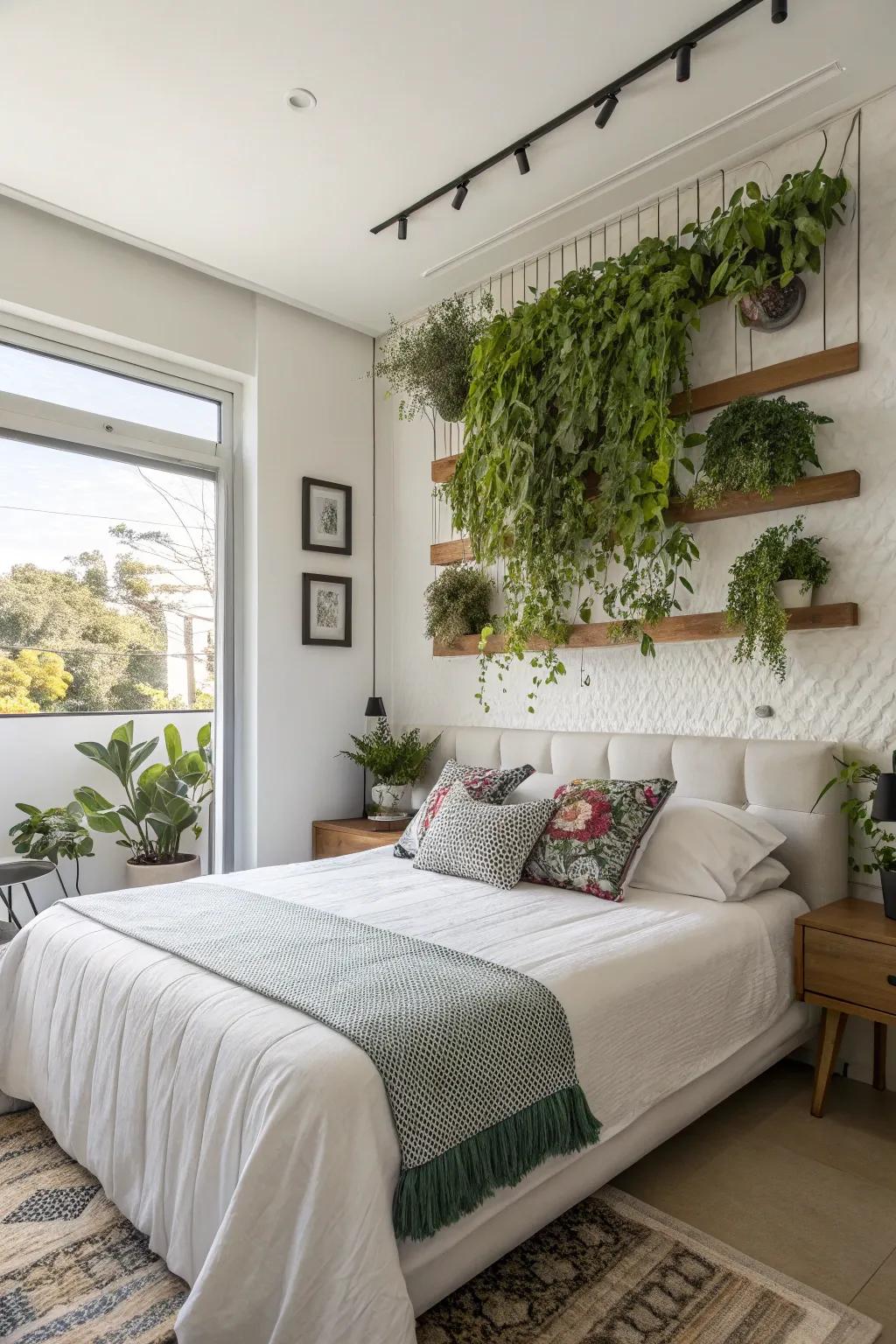 Botanicals bring vitality and freshness to your bed wall layout.