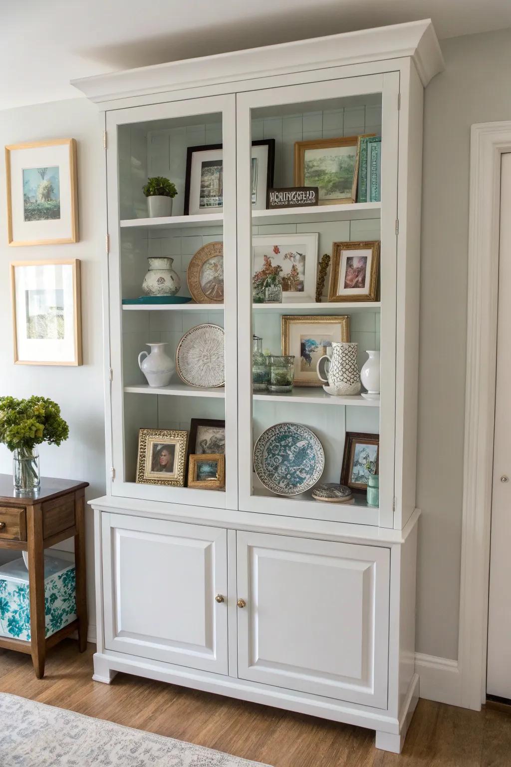 Artistic flair in a china cabinet display.