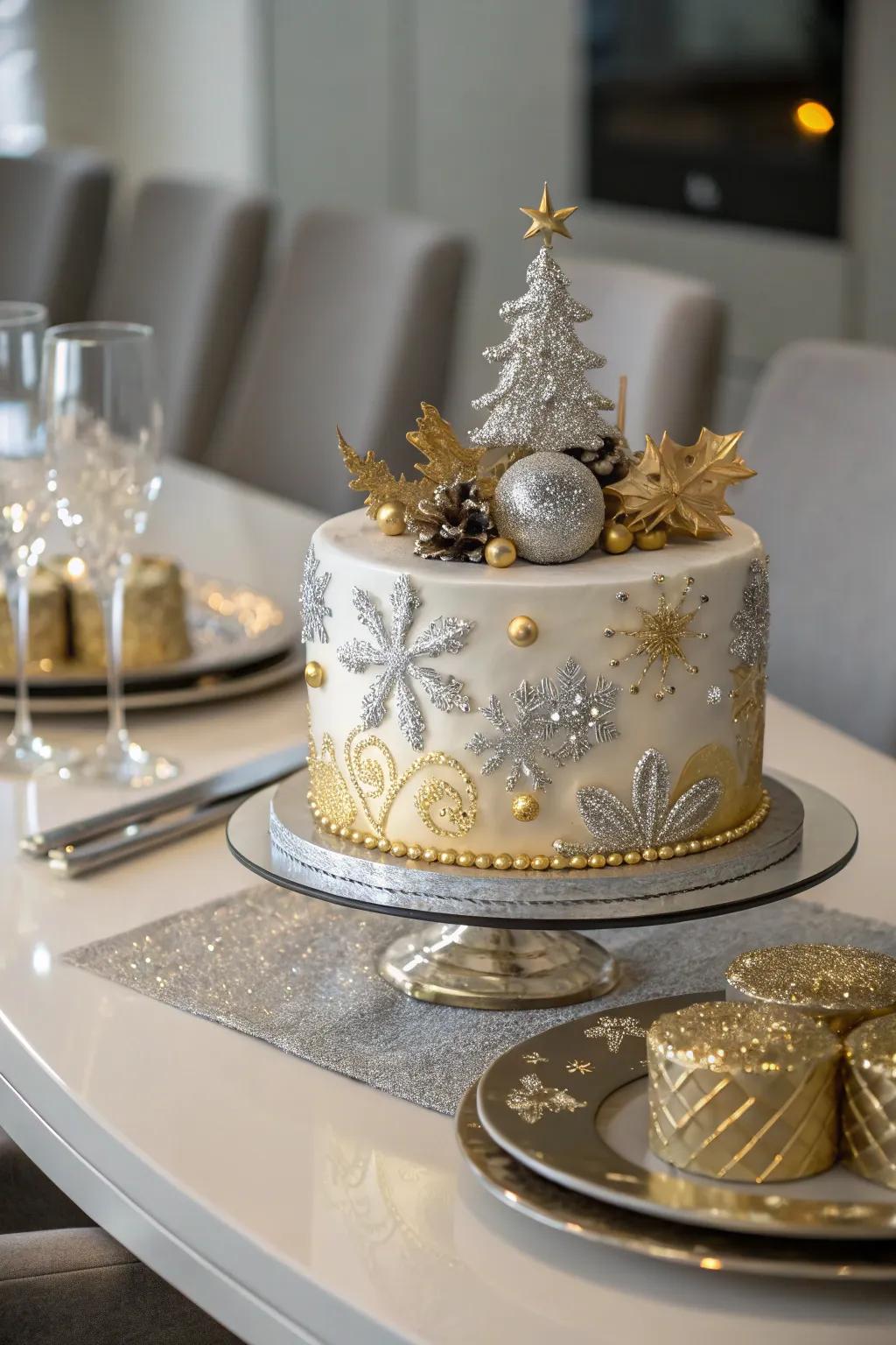 A yuletide cake featuring shimmering wonders