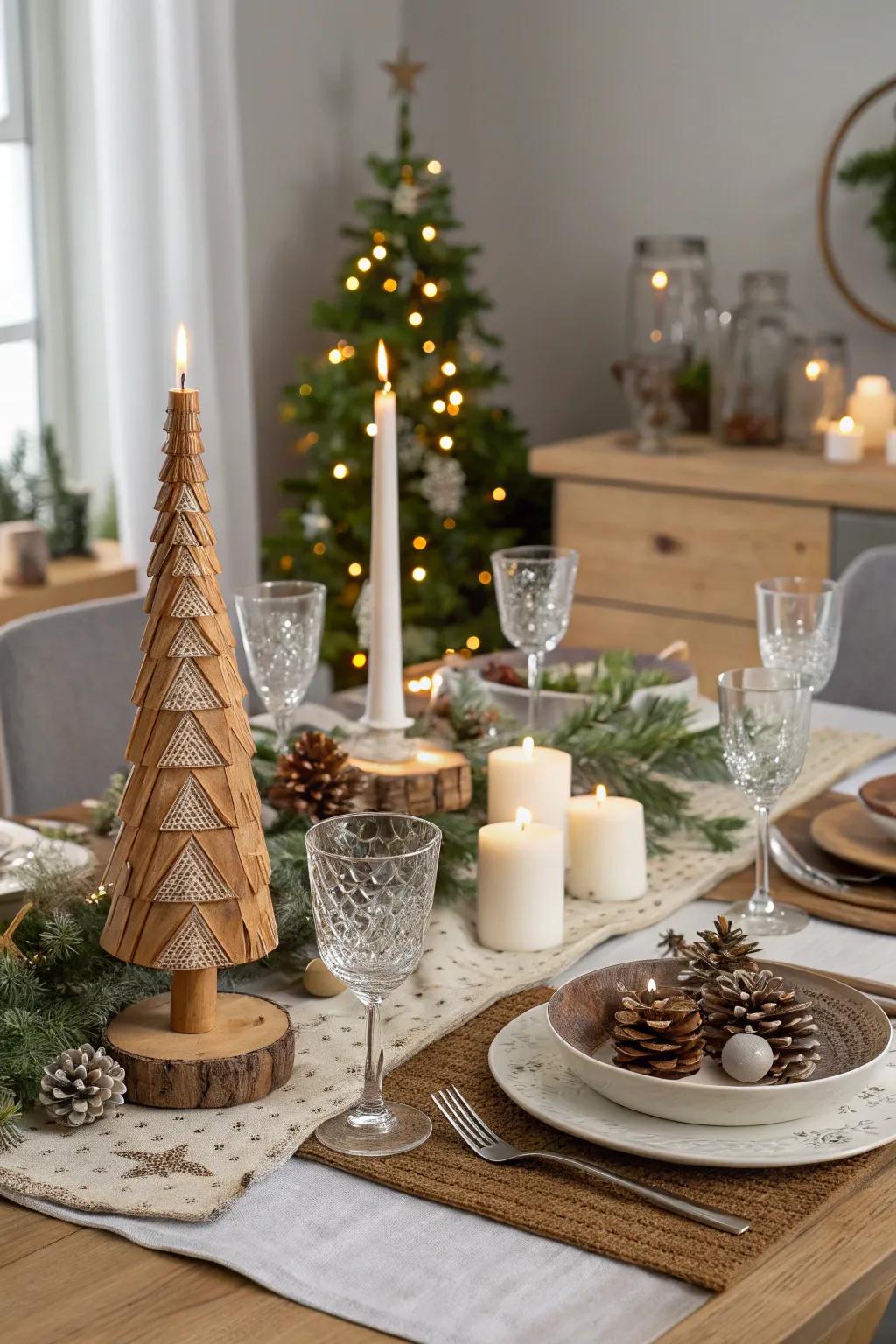 A modern table design uniting glass and timber for visual intrigue.