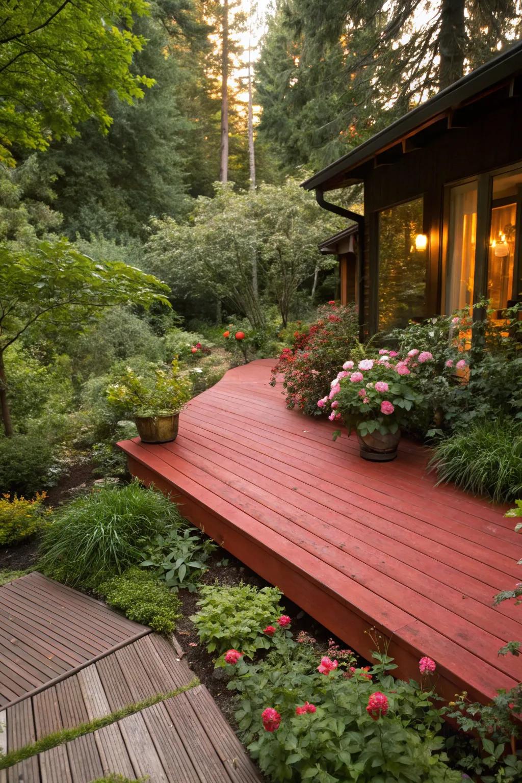 Crimson wood offers a bold, beautiful contrast.