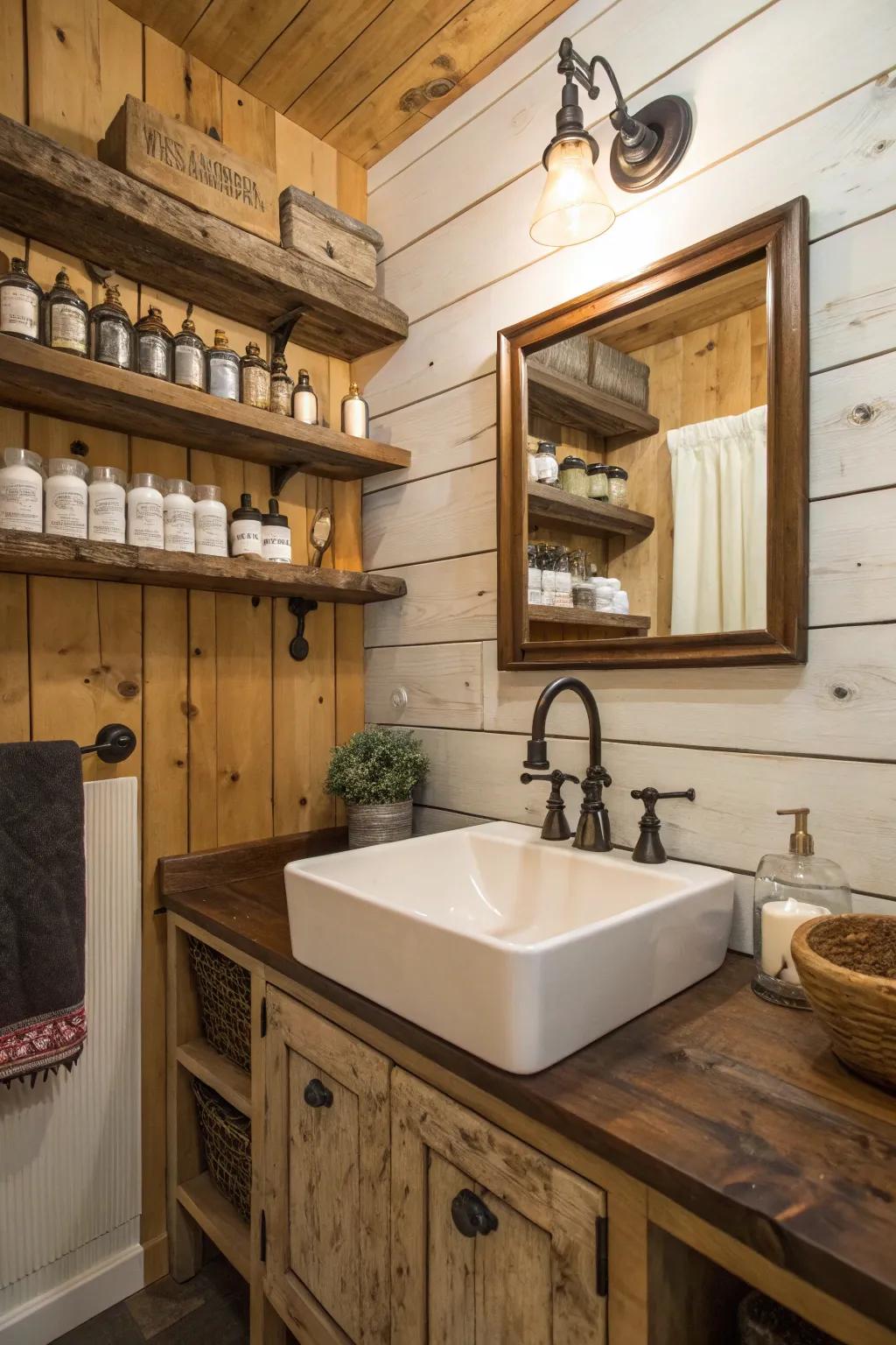 A countryside sink adds practicality and style to this bathroom.