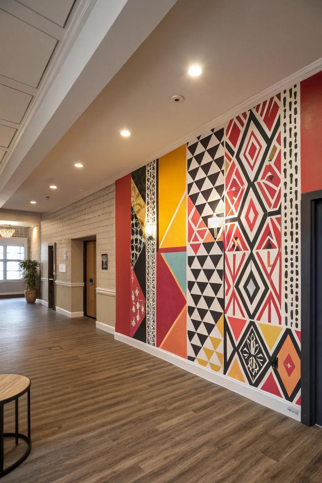 A highlighted wall conveys a daring declaration within this updated entryway.