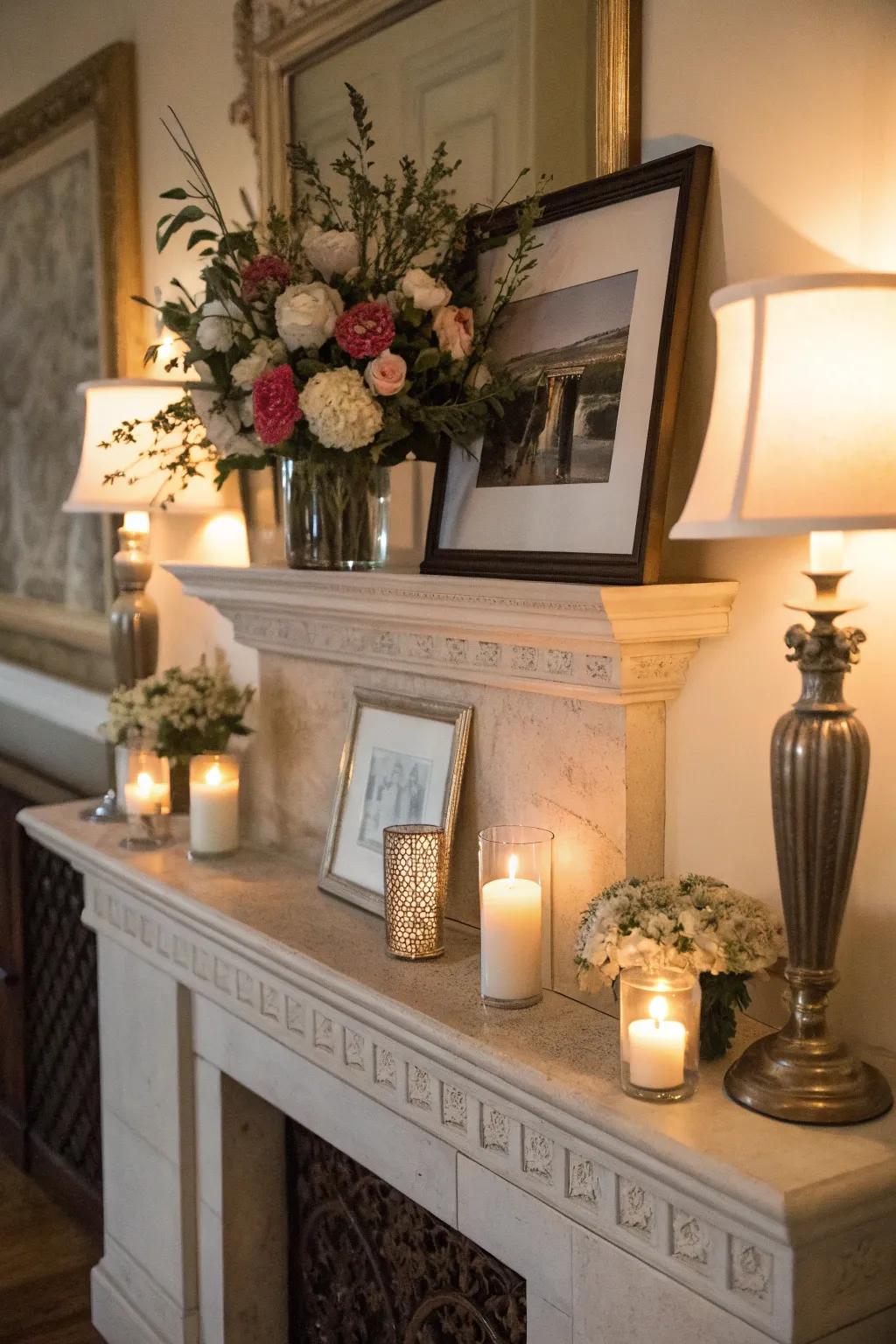 Lighting can enhance the features of your modern mantel.