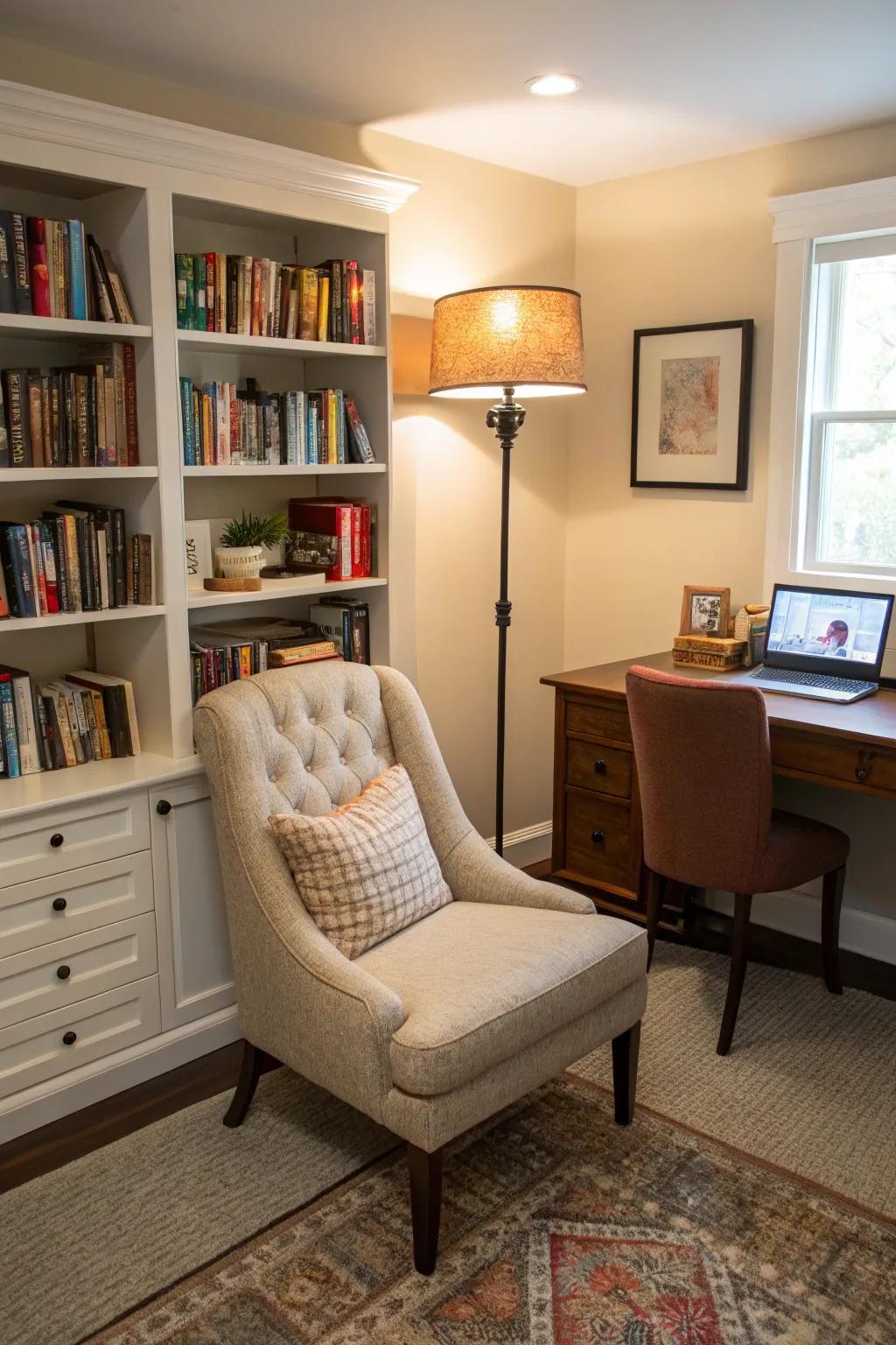 An inviting reading nook ideal for relaxation and focus.