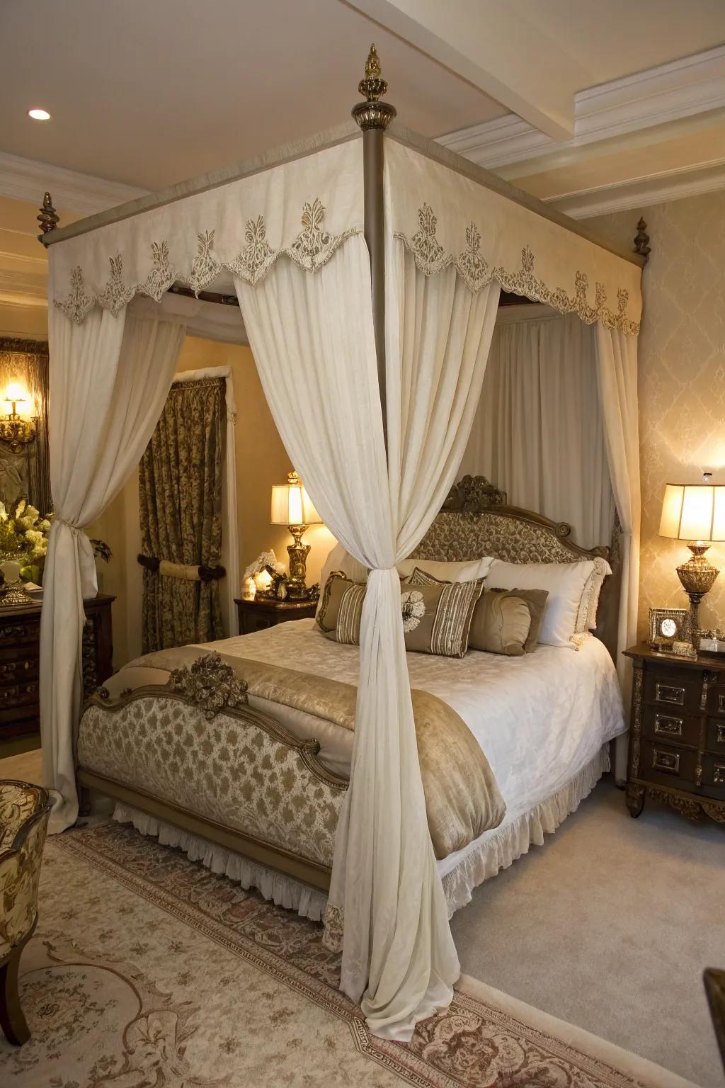 A canopy bed exudes elegance and timeless appeal.