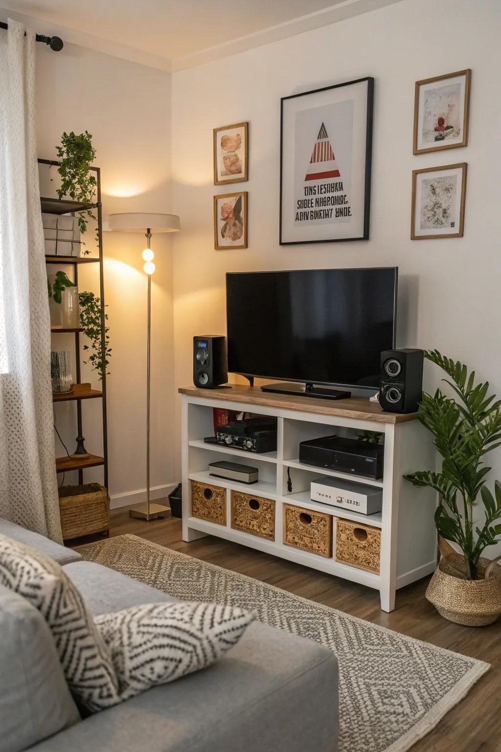 Compact corner TV stand maximizing space.