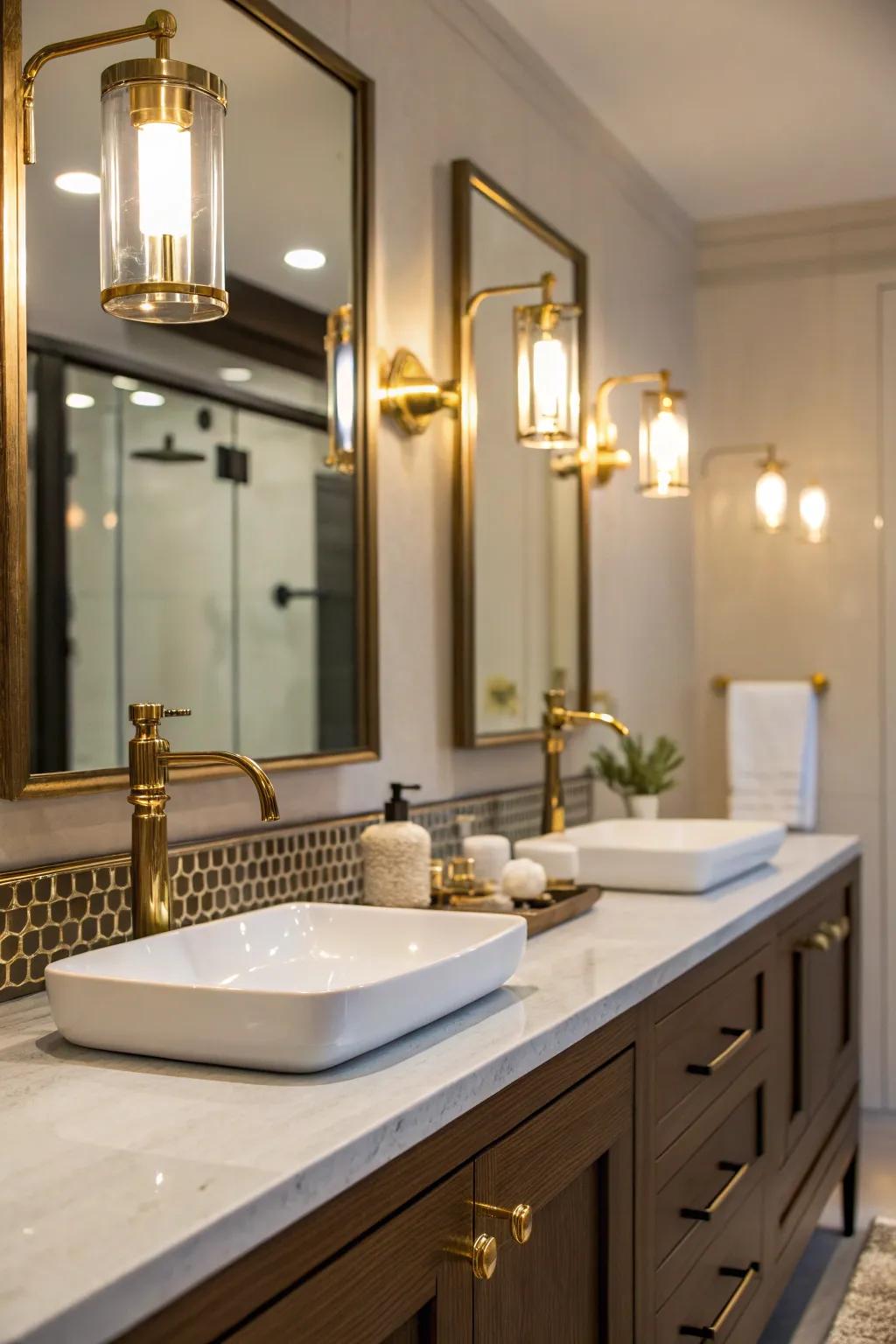 Radiant gold details that step up bathroom elegance.