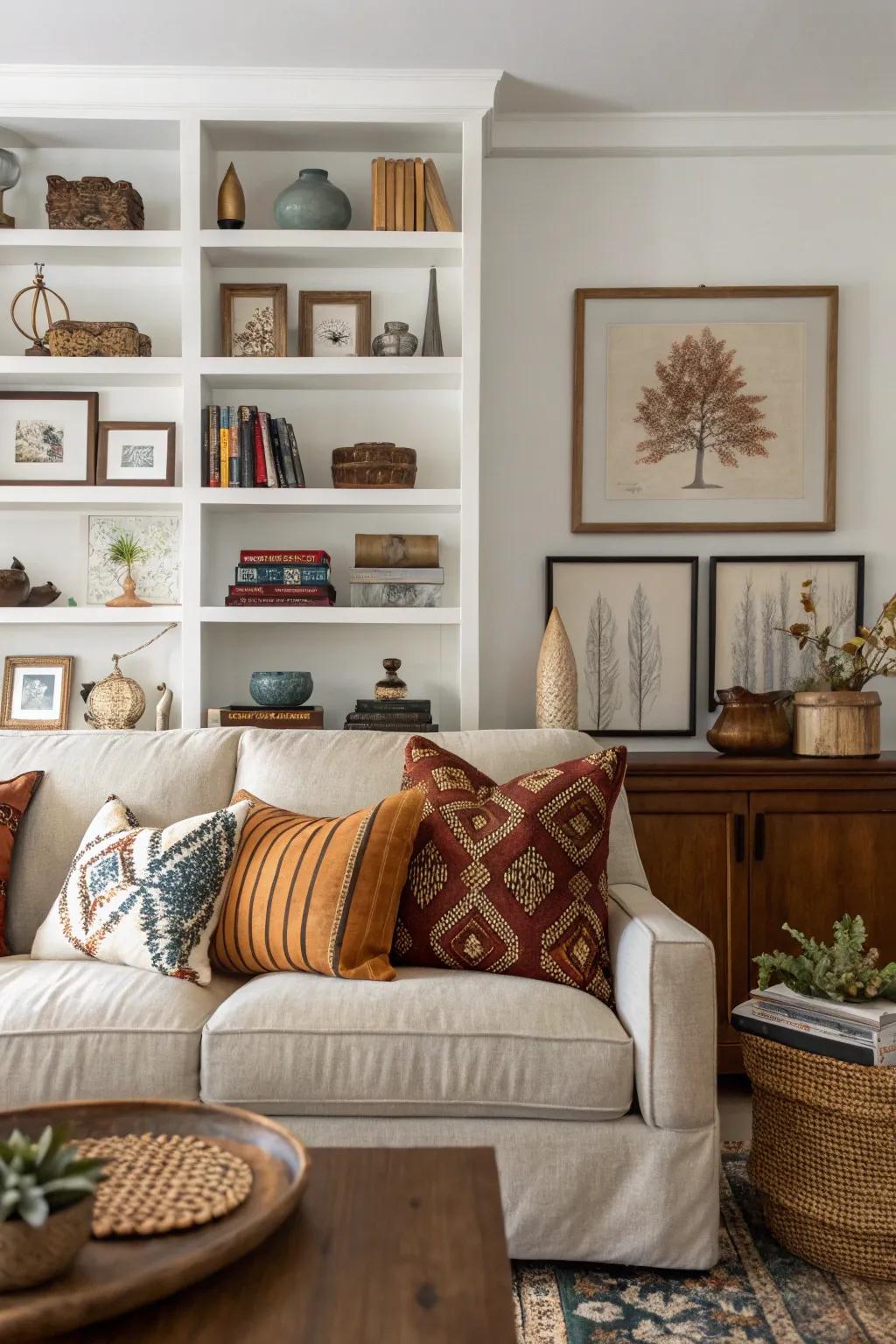 Staggered decorations build richness and depth.