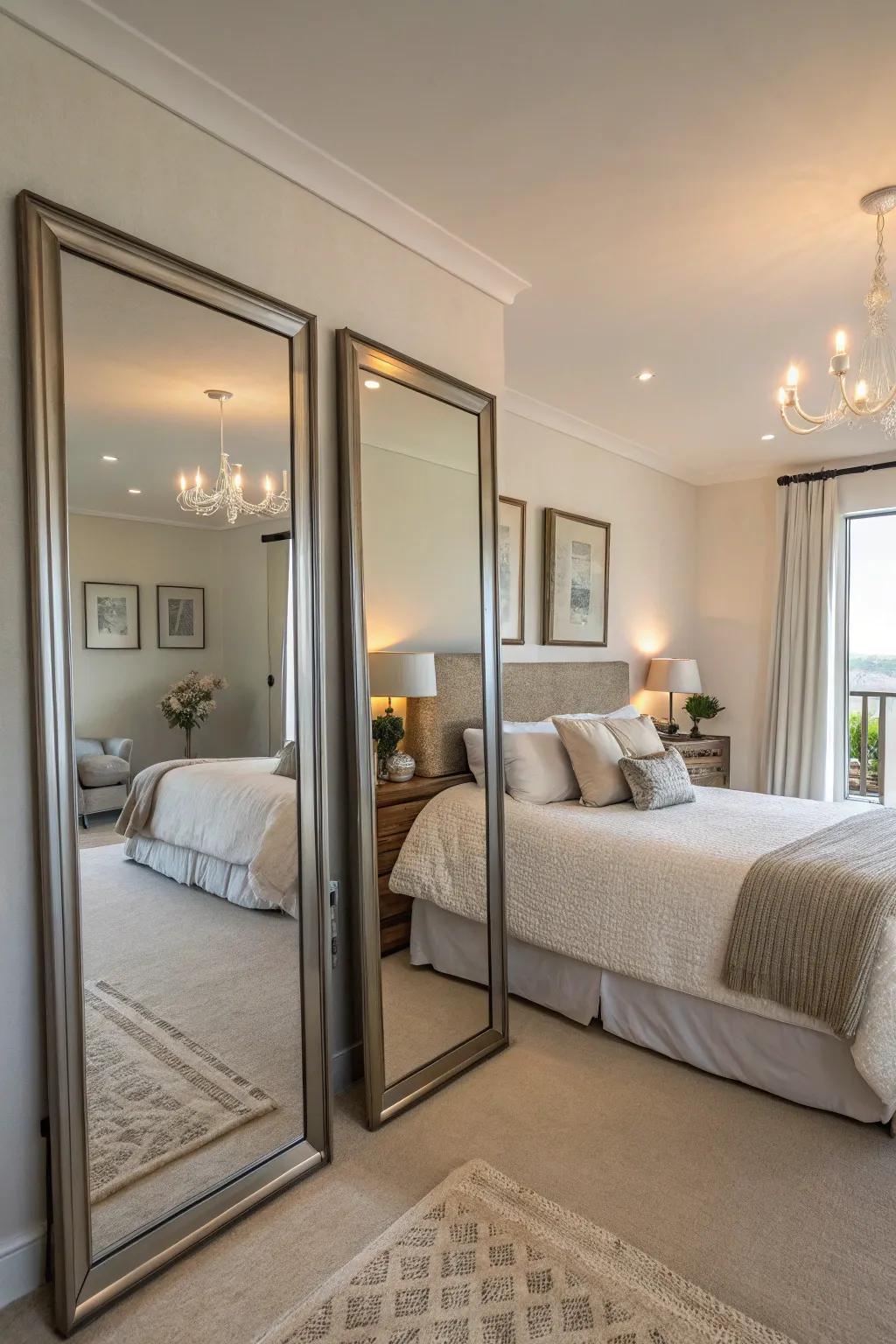 Mirrors enrich lighting and imply more space.