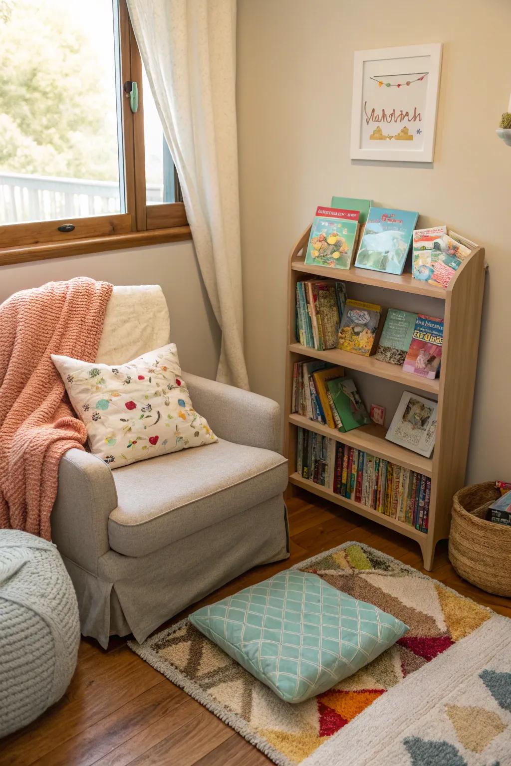 A reading area fosters a passion for books and quiet time.
