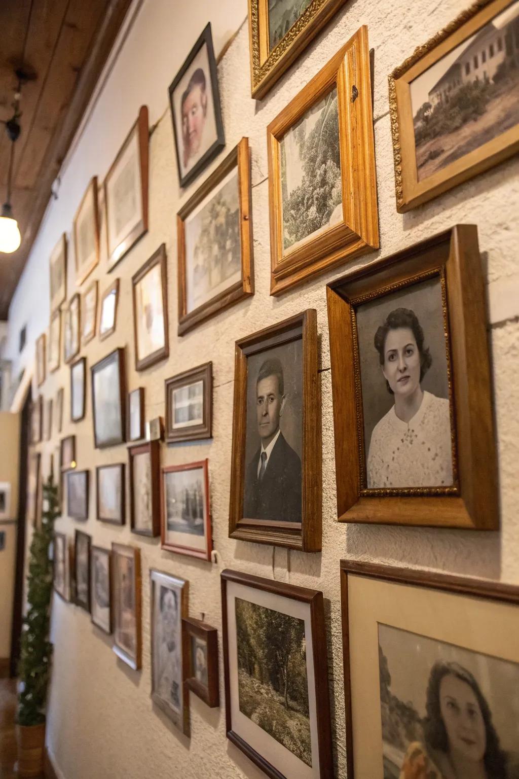 Celebrate familial legacy through a nostalgic photo display.