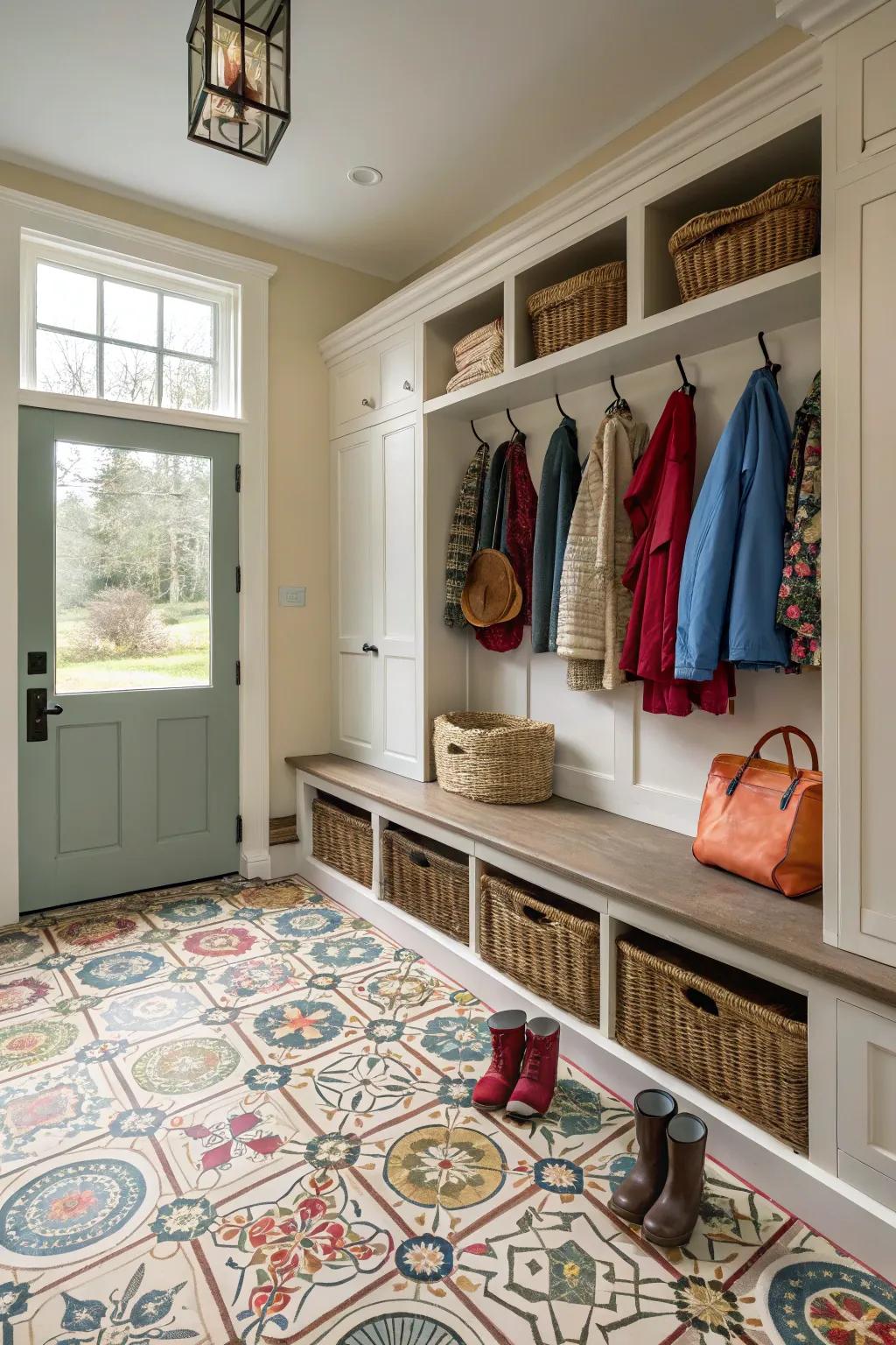 Patterned ceramic tiles bring a playful charm.