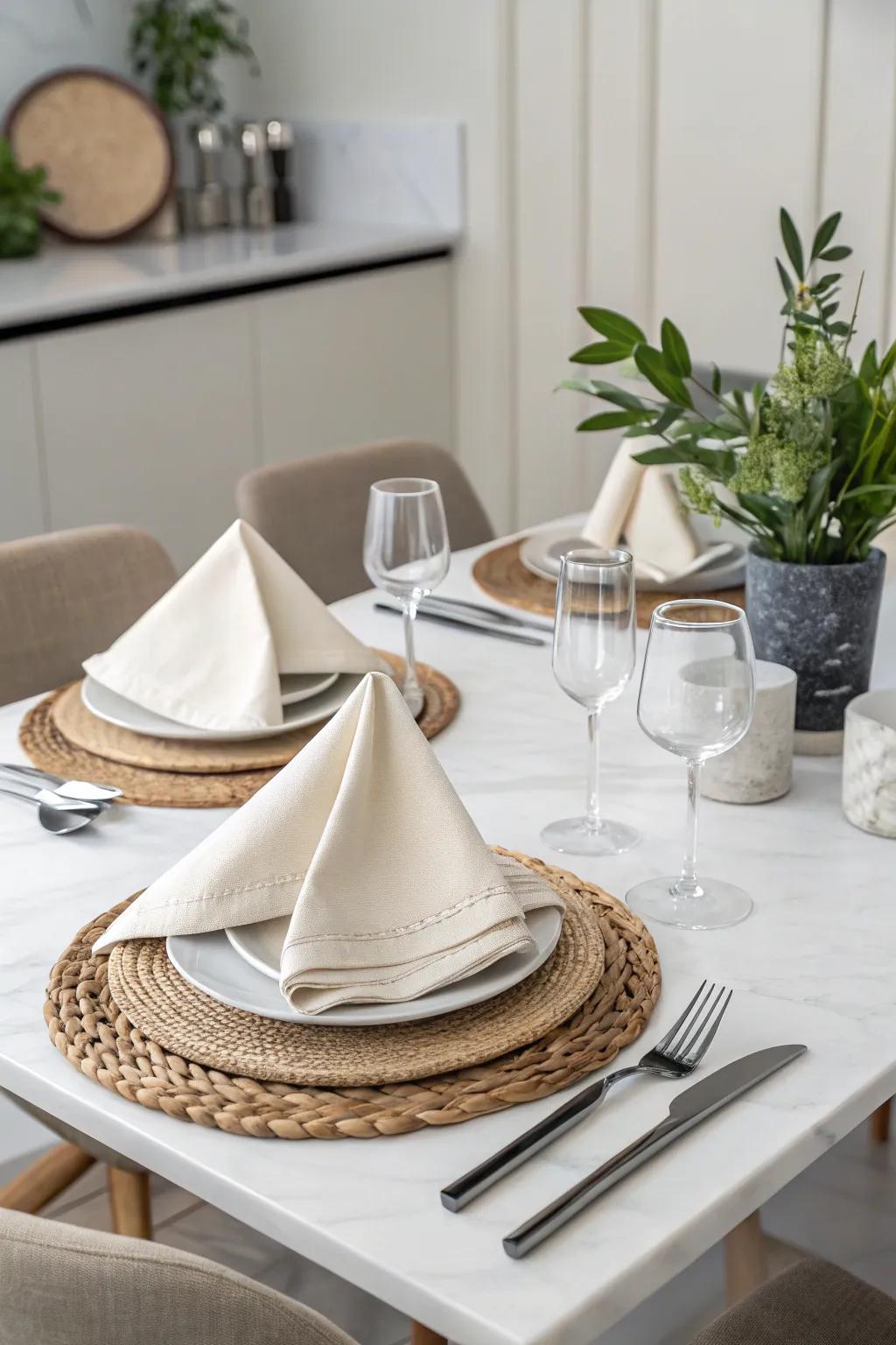 The Diagonal Fold introduces a contemporary twist to any dining table.