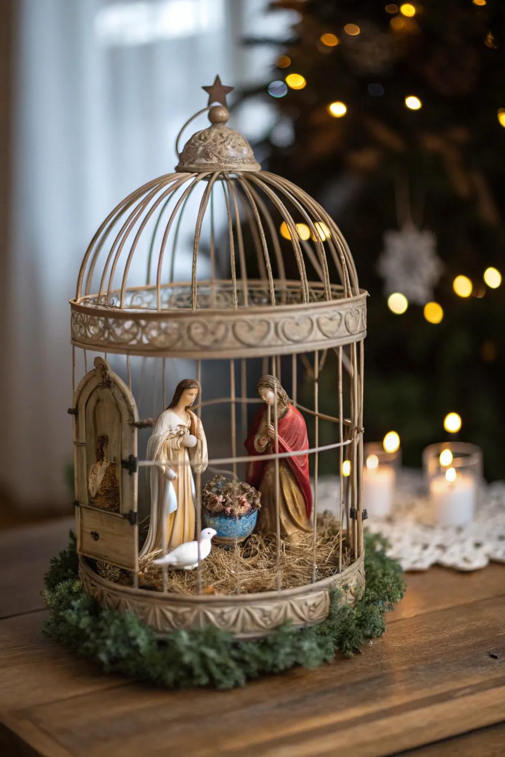 An avian enclosure delivers a creative twist to the nativity display.