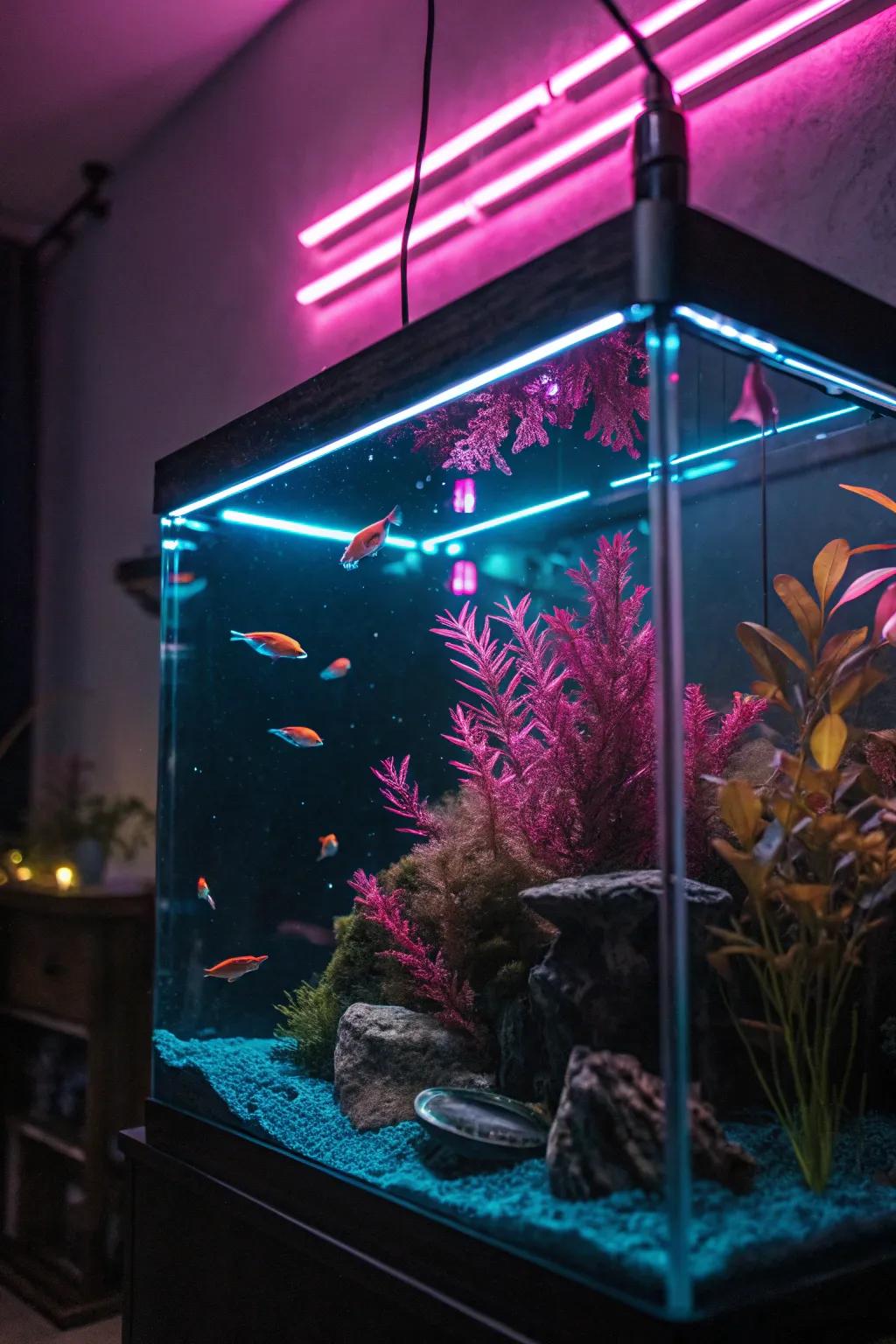 Striking contrasts in fluorescent shades make this tank conspicuous.