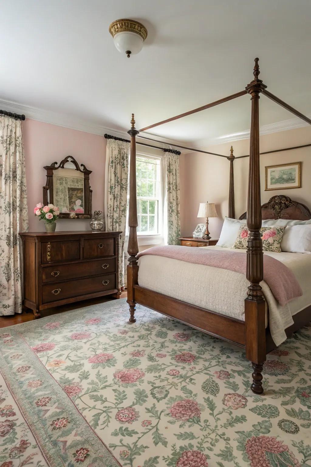 Vintage-inspired carpets add timeless charm to any bedroom.