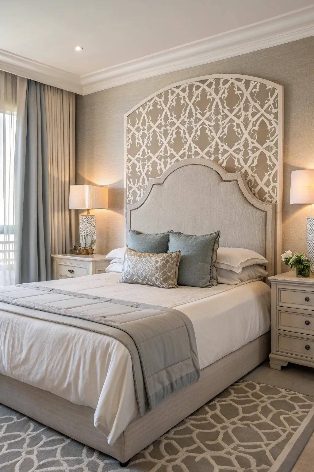 A statement piece adds character to a neutral bedroom.