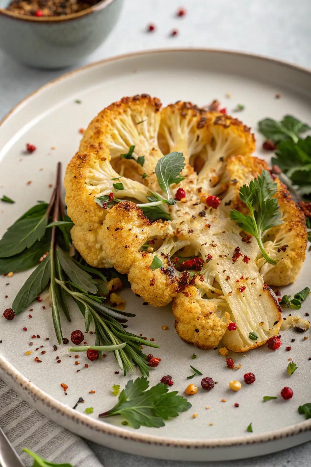 Cauliflower steak: A substantial and flavorful vegetarian option.