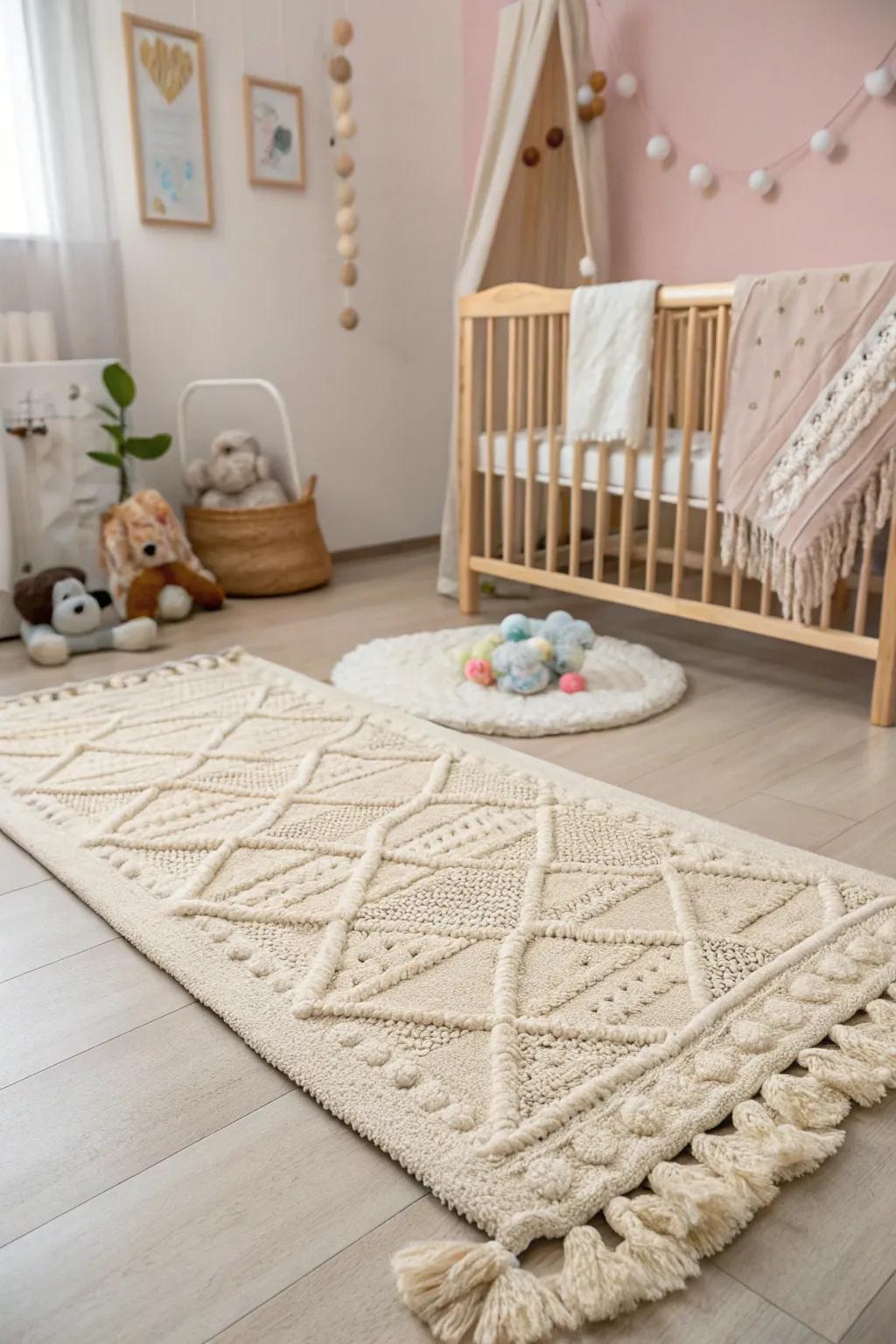 Textured rugs impart dimension and interest to the nursery.