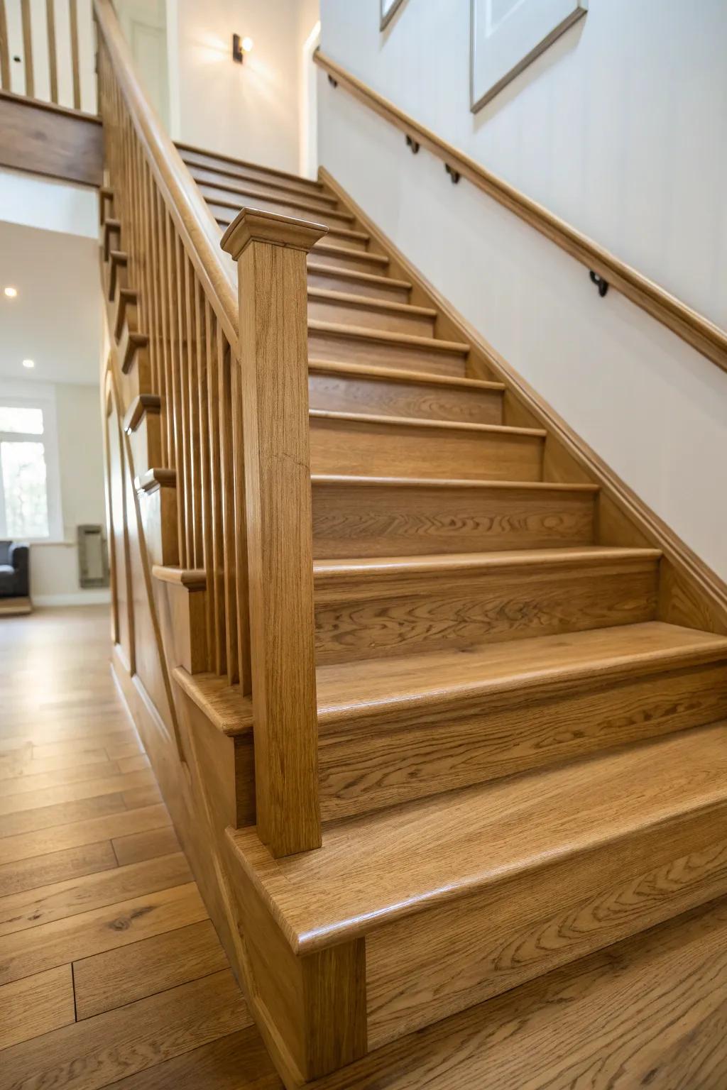 Eco-conscious finishes that enhance the allure of an oak staircase.