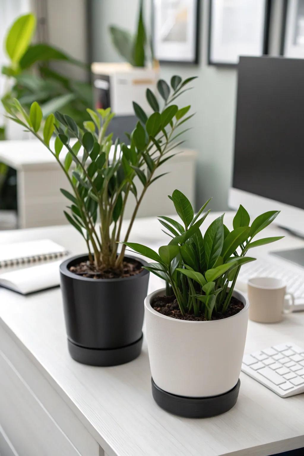 Achieve elegance through monochrome plant arrangements.