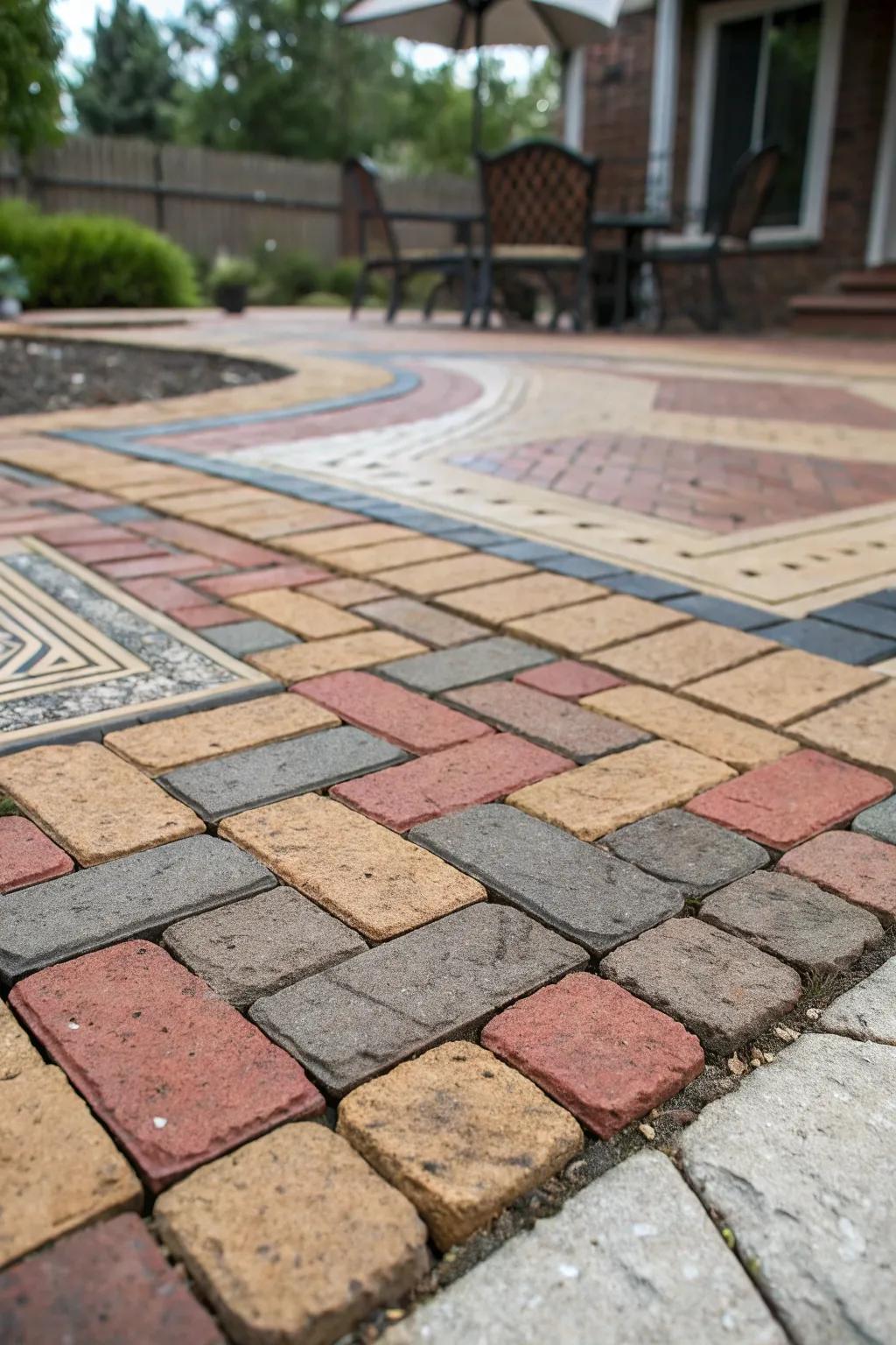 Inventive inclusions introduce visual intrigue to the brick patio