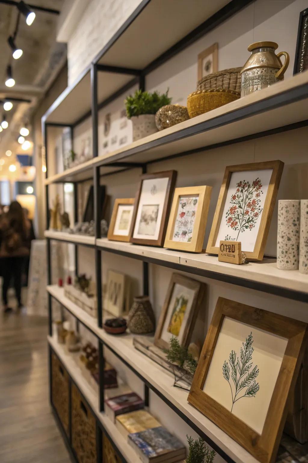 Artistic pieces add an artistic flair to shelf displays