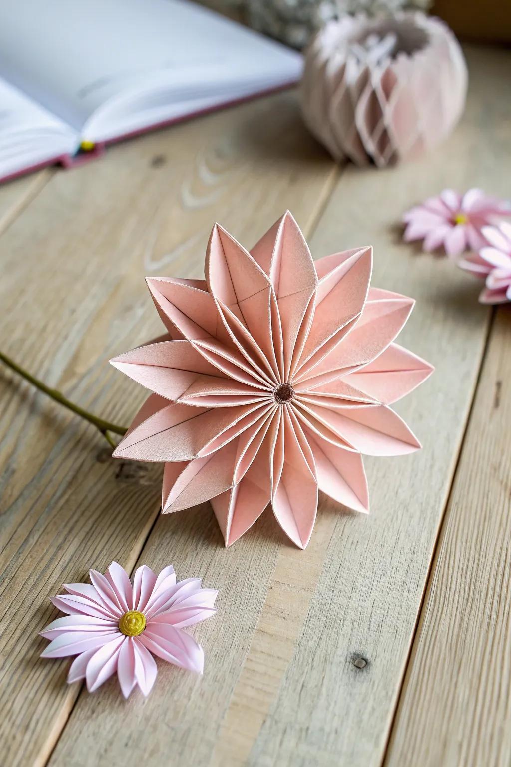 Delight in the ease and happiness expressed by this delightful paper folded daisy, a flawless fusion of minimalist design and bohemian sophistication.