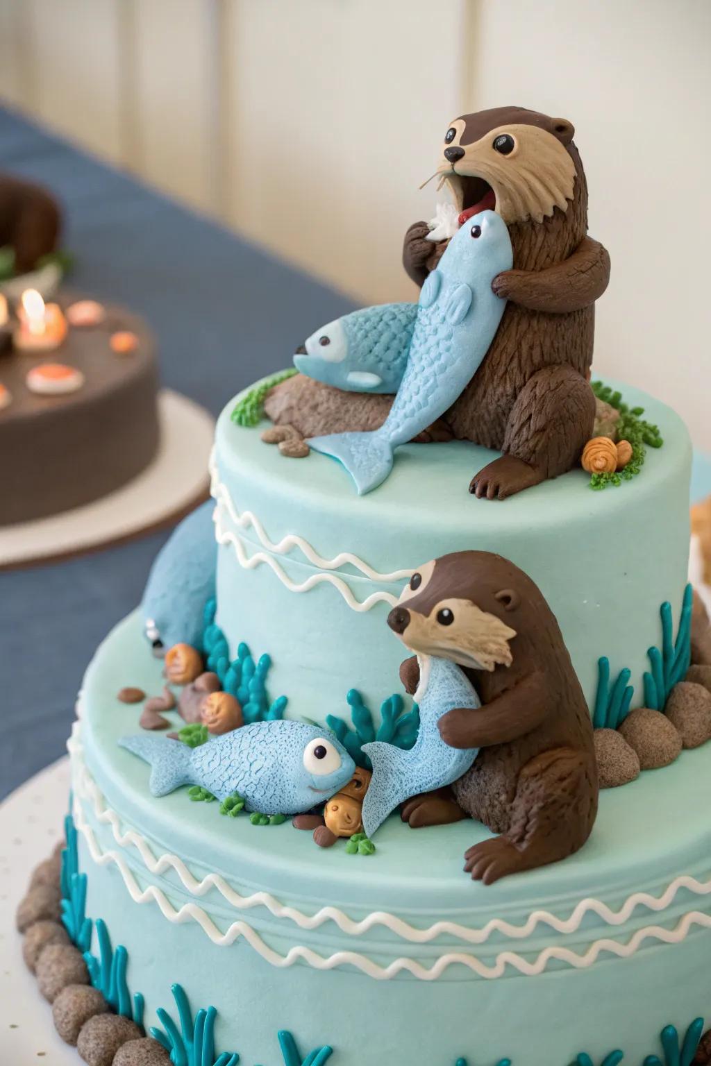 Mix otters and fish for an enjoyable cake motif.