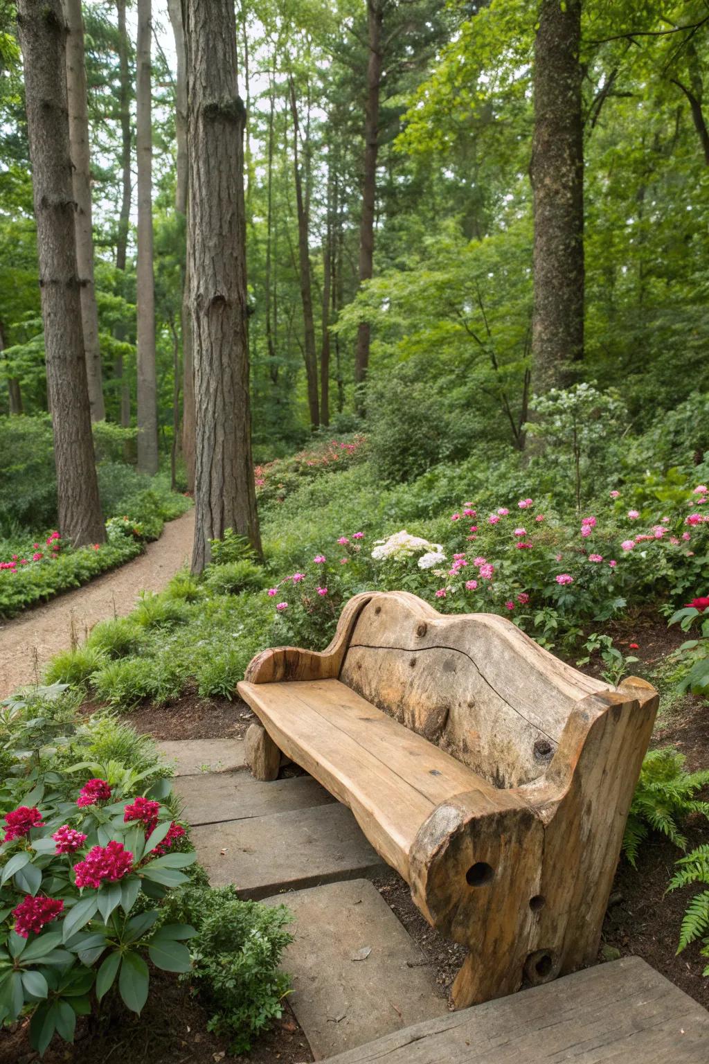 Raw wood bench that celebrates nature's organic beauty.