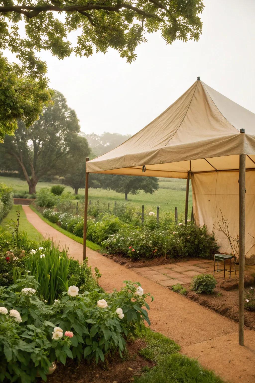 A canvas canopy delivers a budget-conscious and charming shade option.