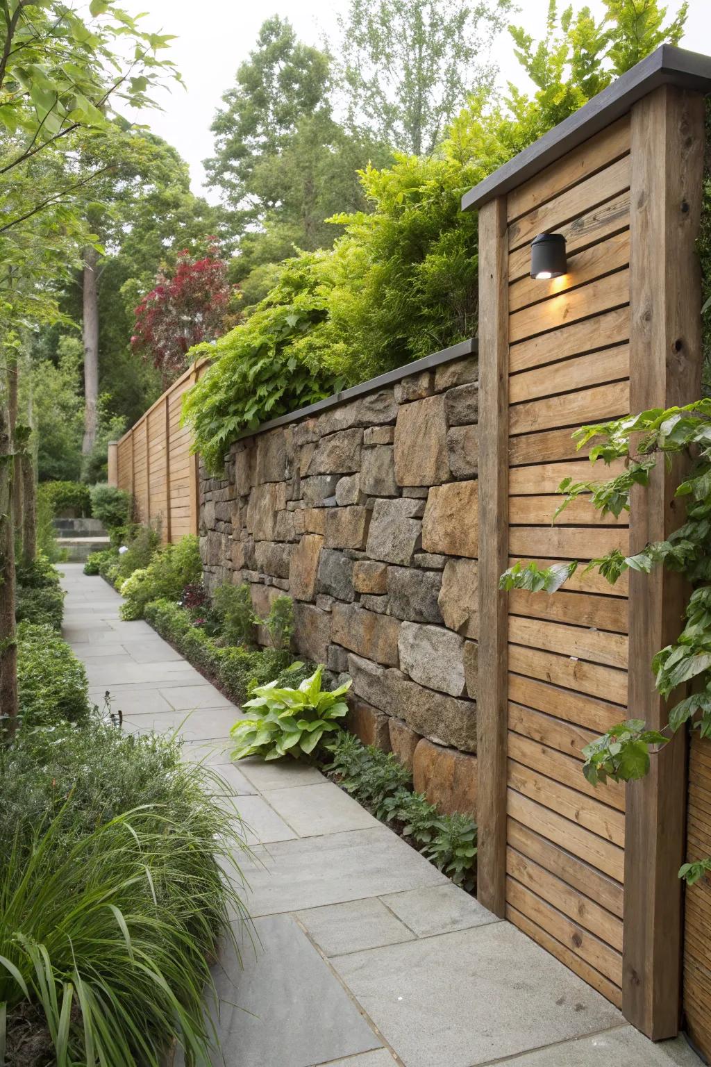 Walls of mixed elements combine strength with rustic charm.