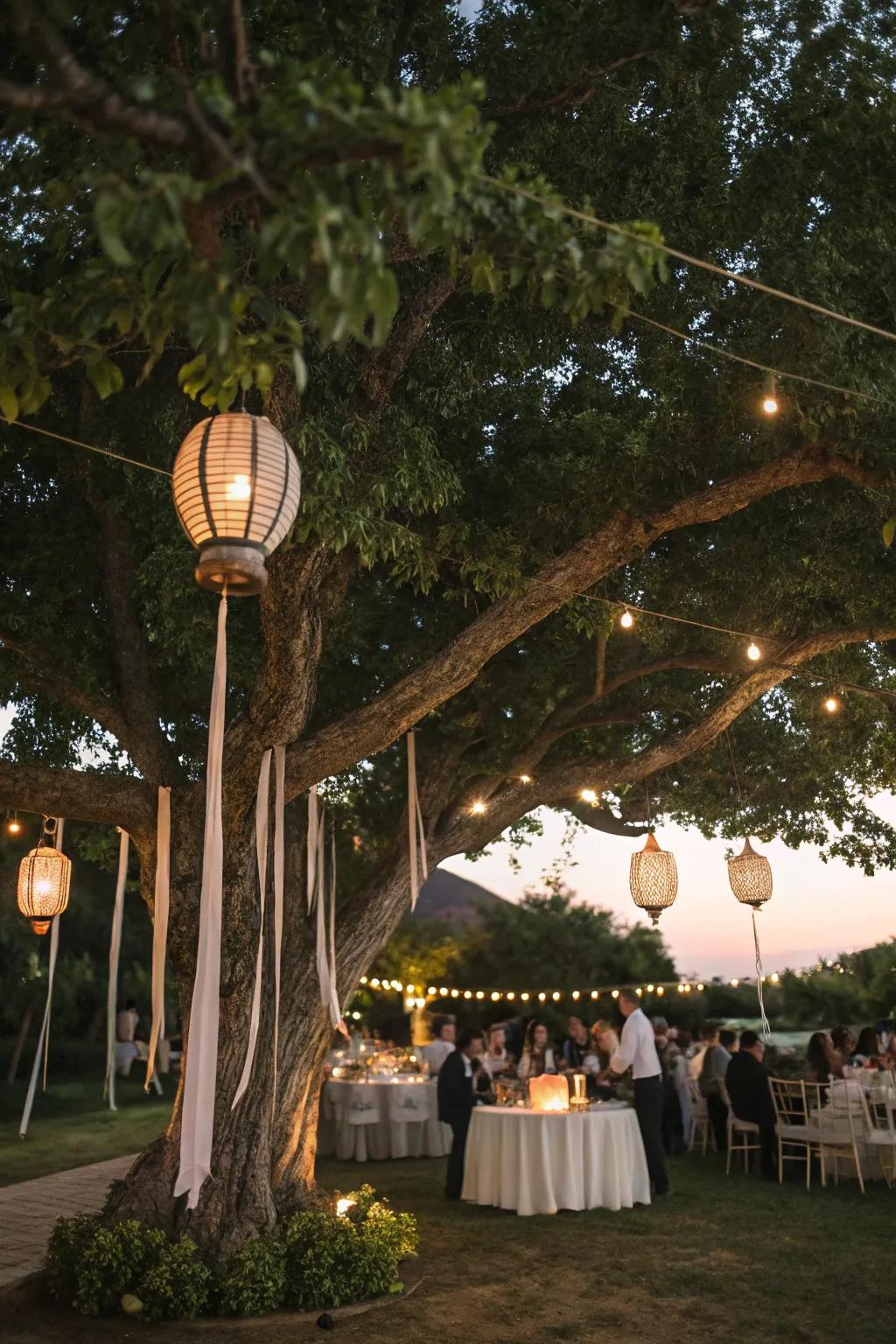 Tree decorations introduce a whimsical and surprising element.