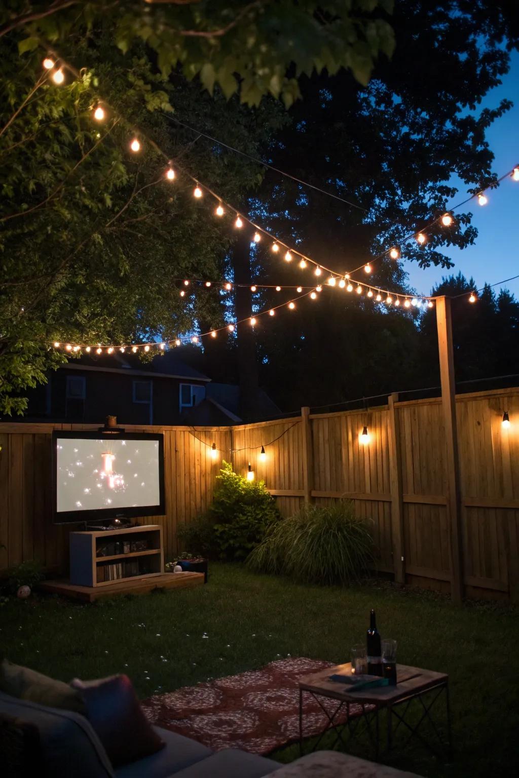 Ambient illumination elevates the mood and functionality of your outdoor TV area.