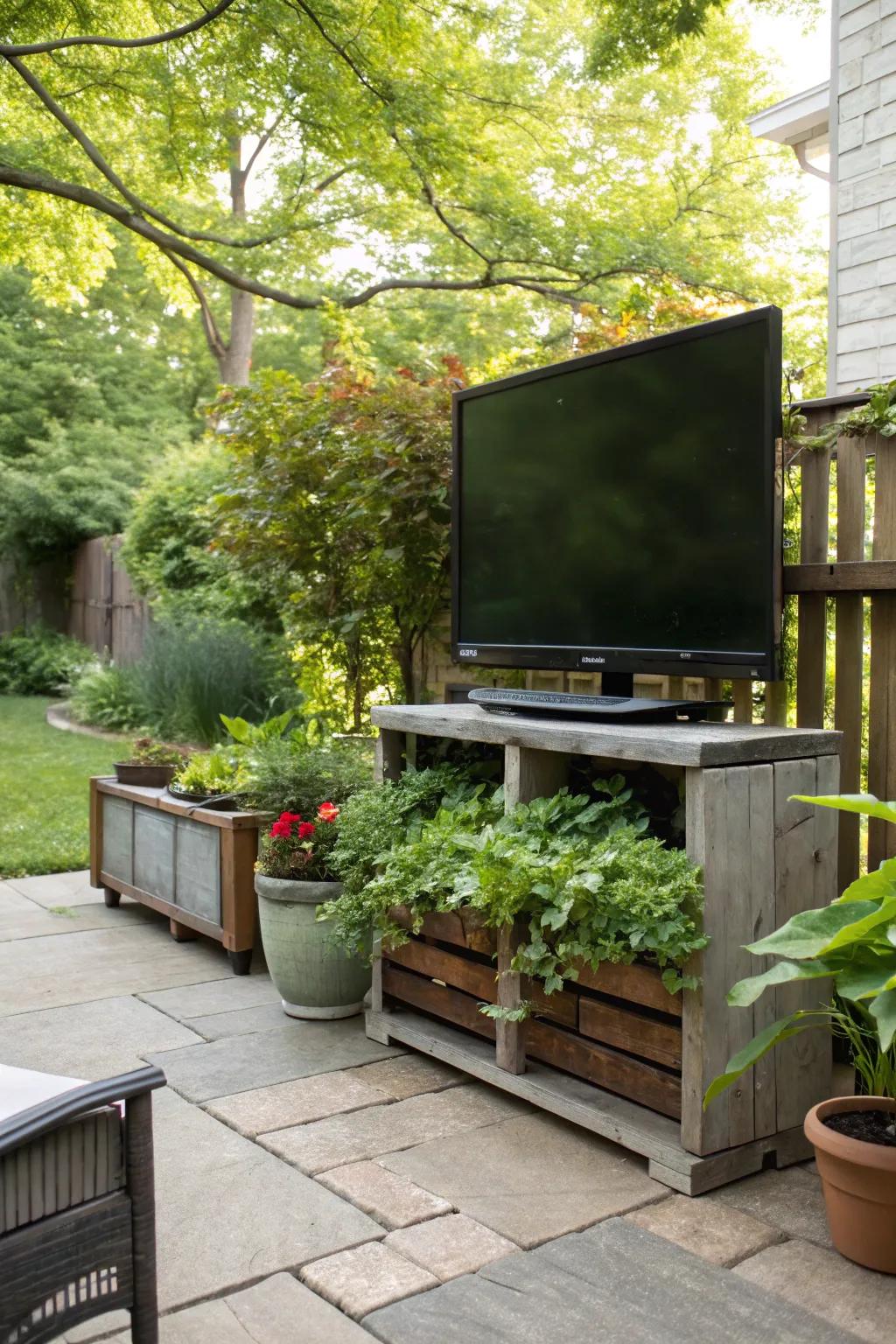 A visual display pedestal harmonizing with the beauty of nature.