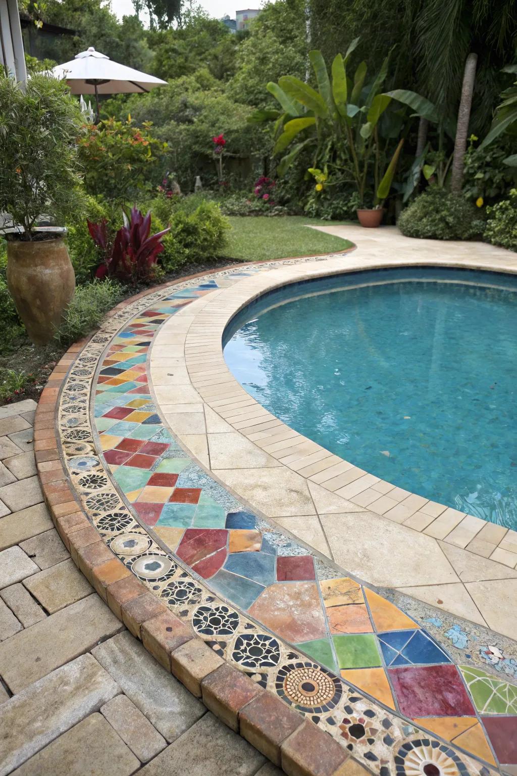 Decorative mosaics add a burst of color and artistic flair.