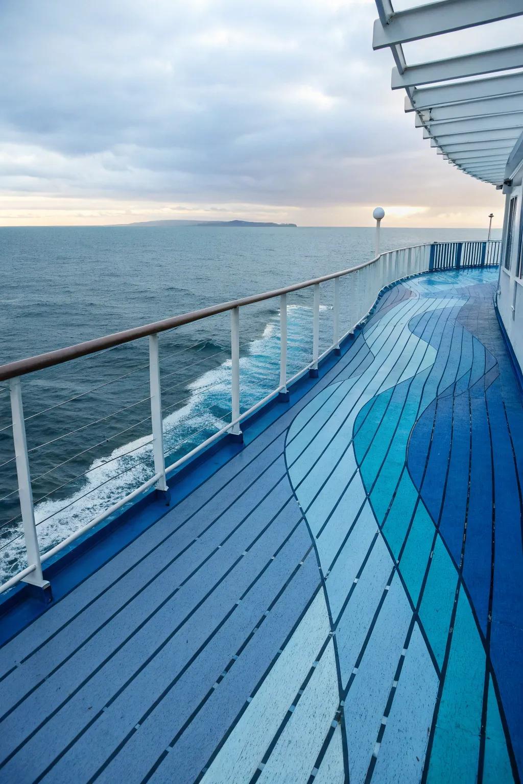 An ocean-inspired blue deck, offering serene vibes reminiscent of beachside retreats.