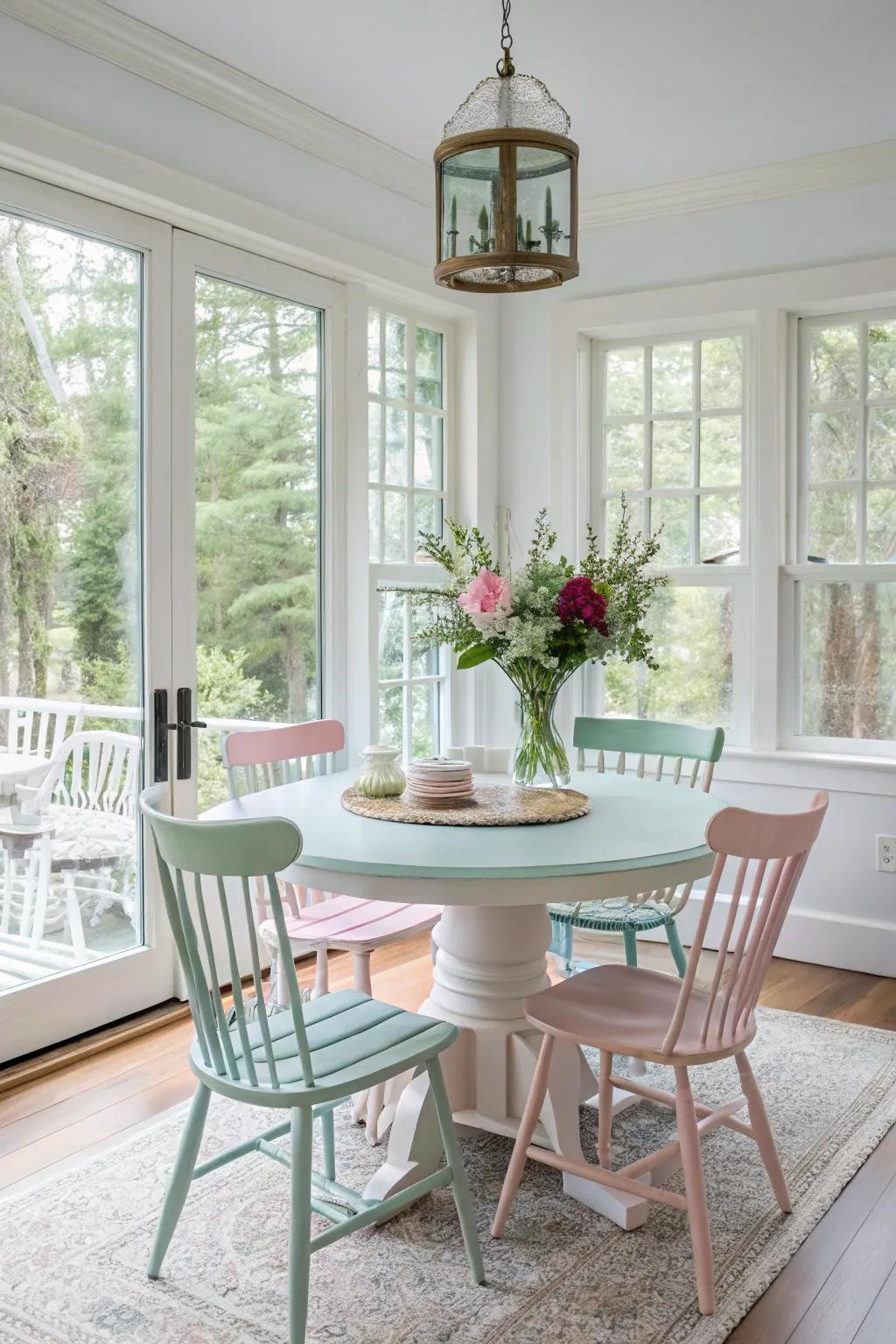 Pastel colors bring a playful, lighthearted touch to your dining table.
