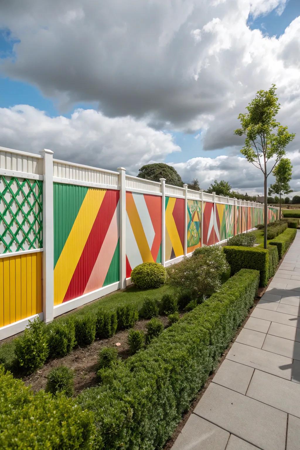 Geometric patterns add a modern flair to <strong>fences</strong>.” loading=”lazy” class=”pimg”>
	</picture><figcaption>Geometric patterns add a modern flair to <strong>fences</strong>.</figcaption></figure>
<p>Add a modern touch with <strong>geometric shapes</strong>. These layouts are great at adding structure and a sense of artistry to any outdoor setting.</p>
<h3>Try these:</h3>
<ul class=