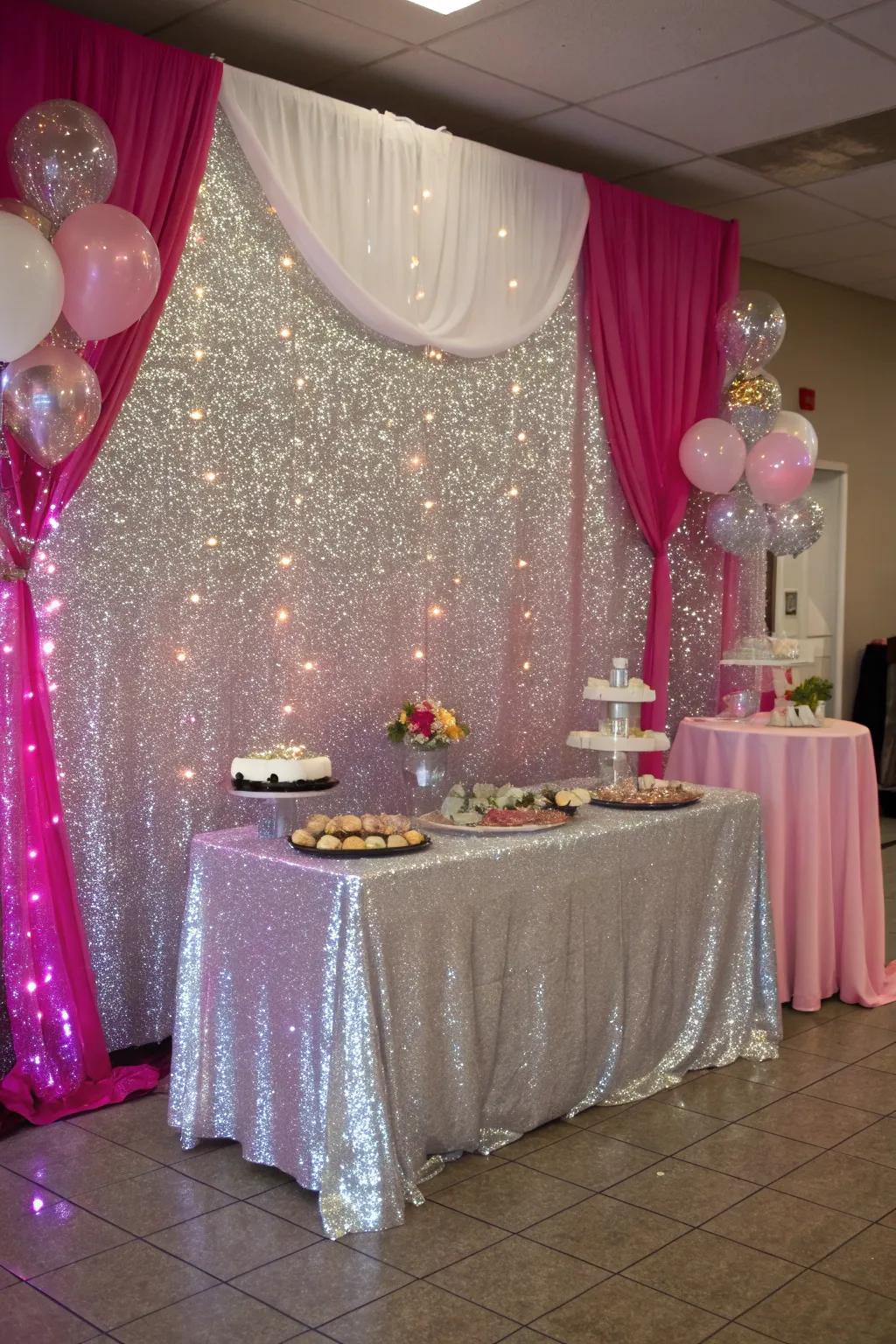 A dazzling glitter arrangement elevating your party into a sparkling spectacle.