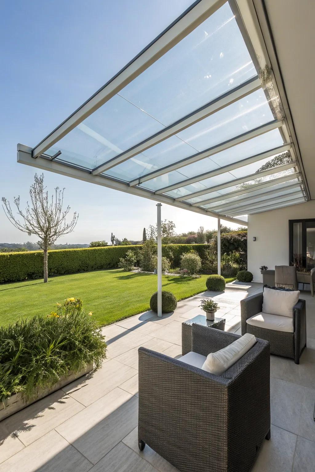 Crystal shades blend modern style with practical light and weather defense.