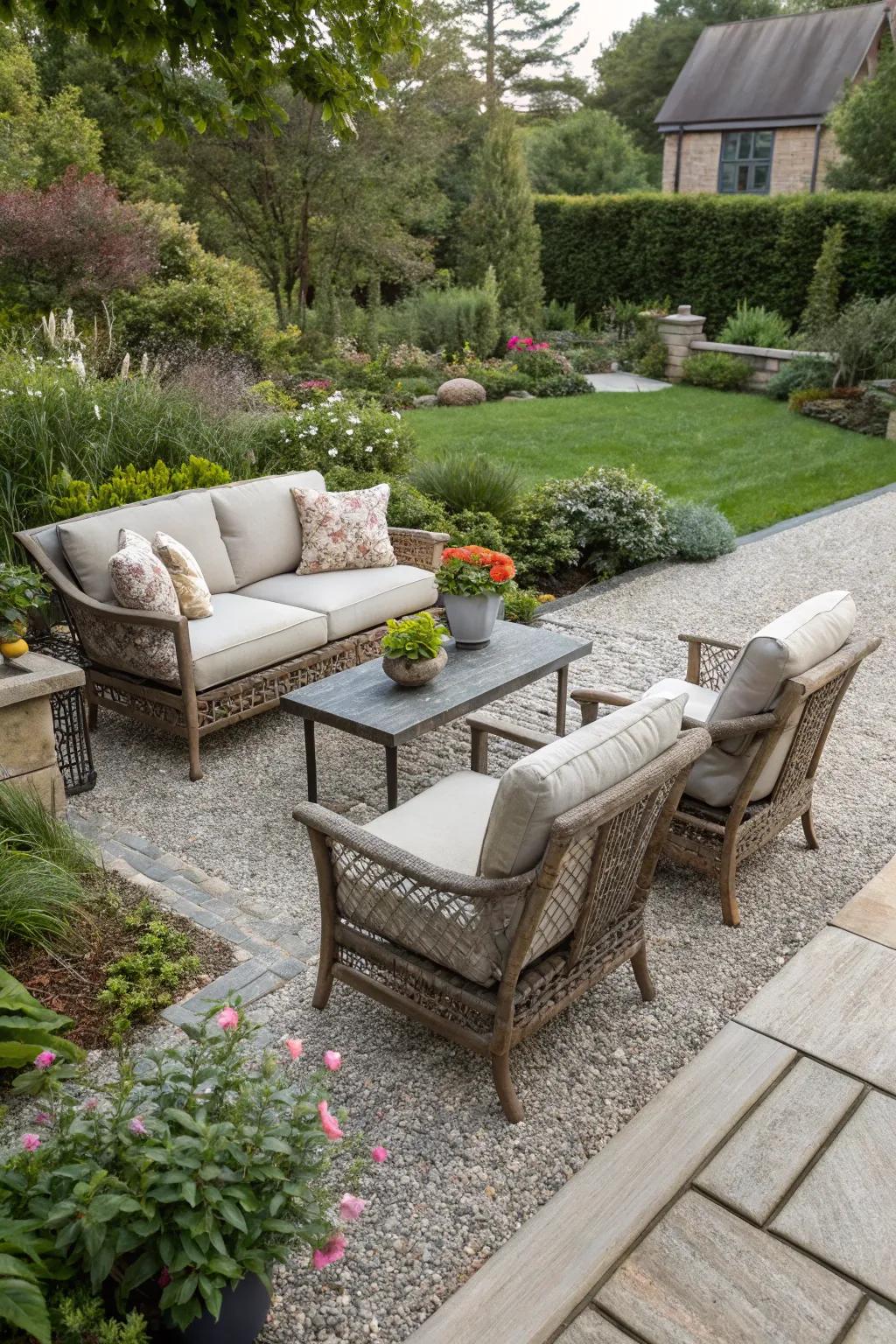 Gravel provides a relaxed and versatile outdoor flooring solution.
